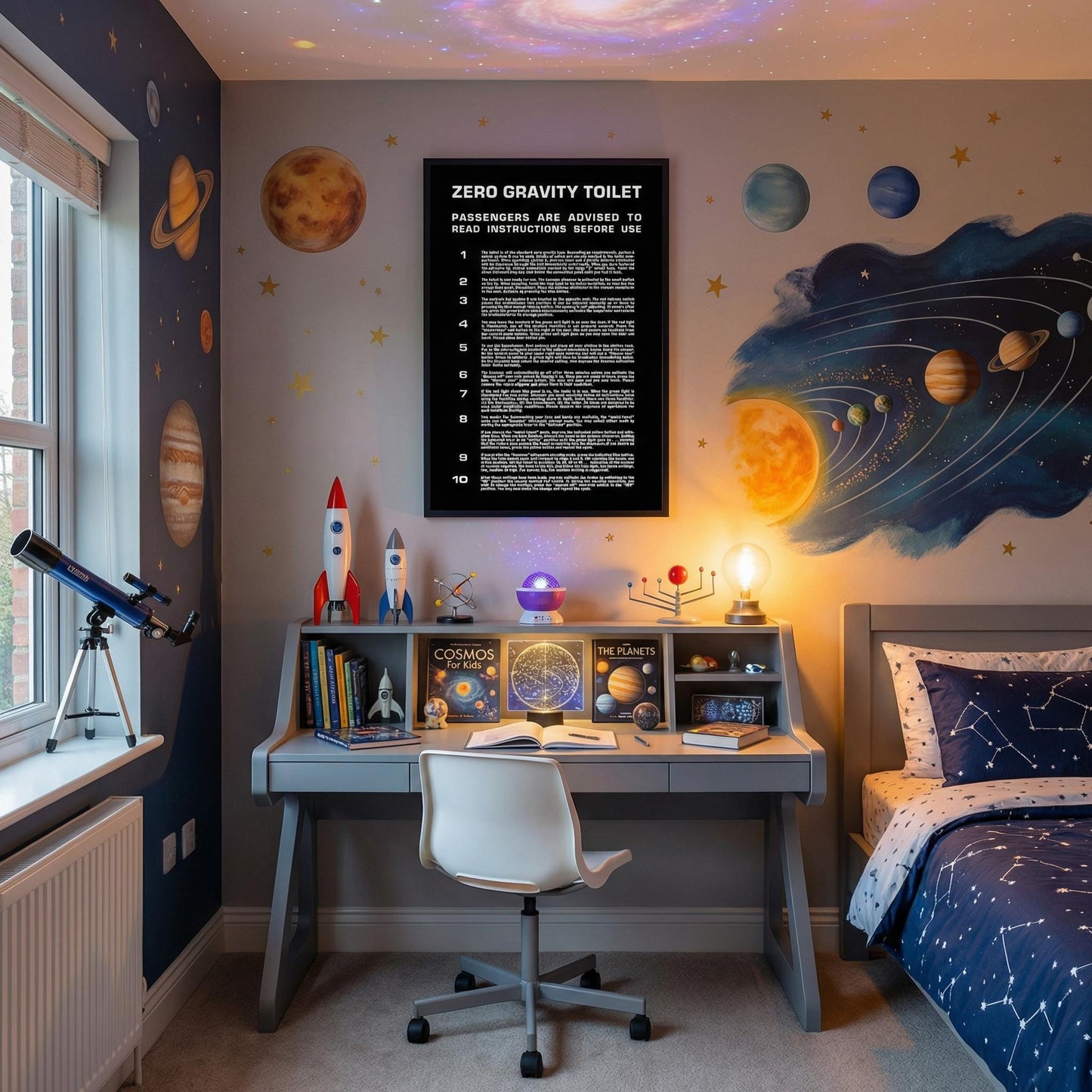 2001 A Space Odyssey Zero Gravity Toilet poster digital download featuring clean industrial spacing and minimalist black layout suited for sci-fi wall art and typography lovers.