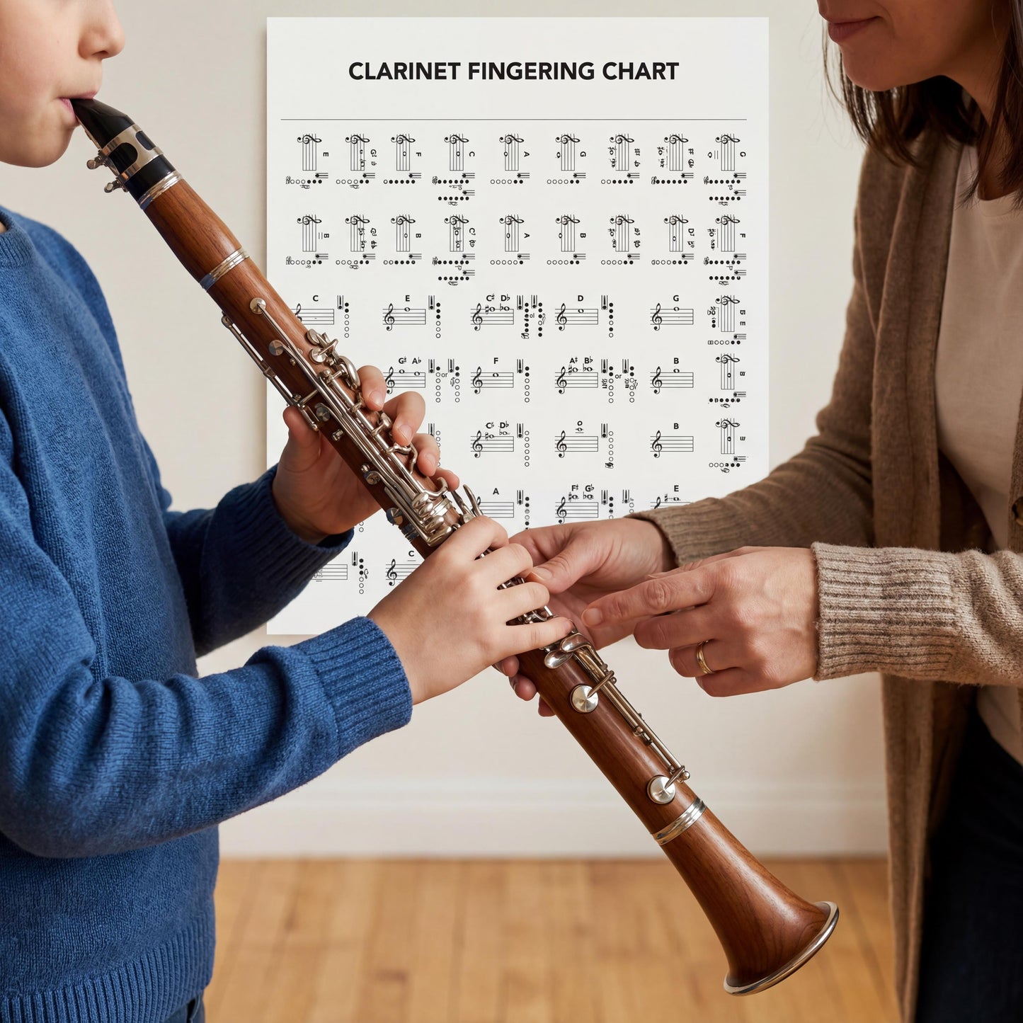Clarinet Fingering Chart - Printable Clarinet Chart & Easy Note Diagram Poster