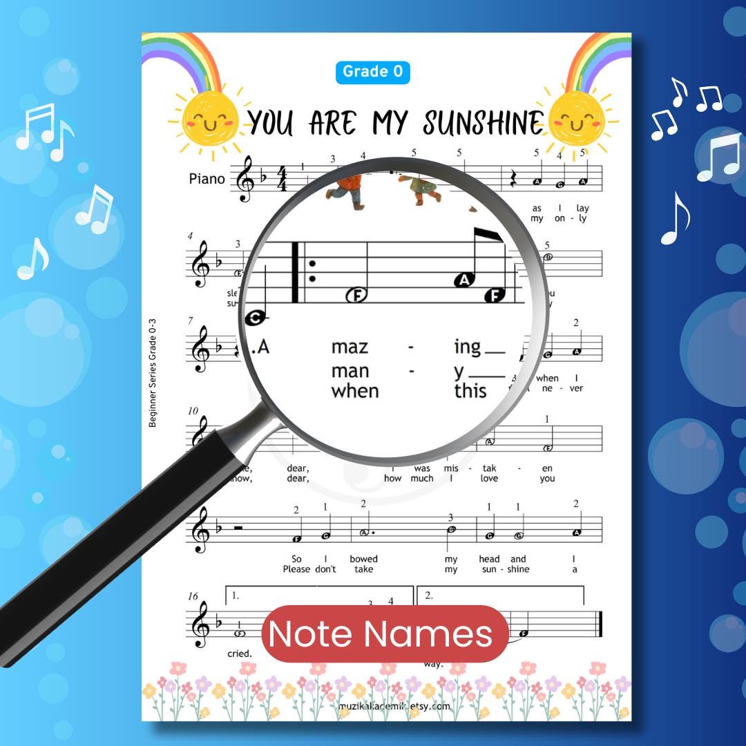 You Are My Sunshine | Color Coded Notes & Video Tutorial for Preschool Kids