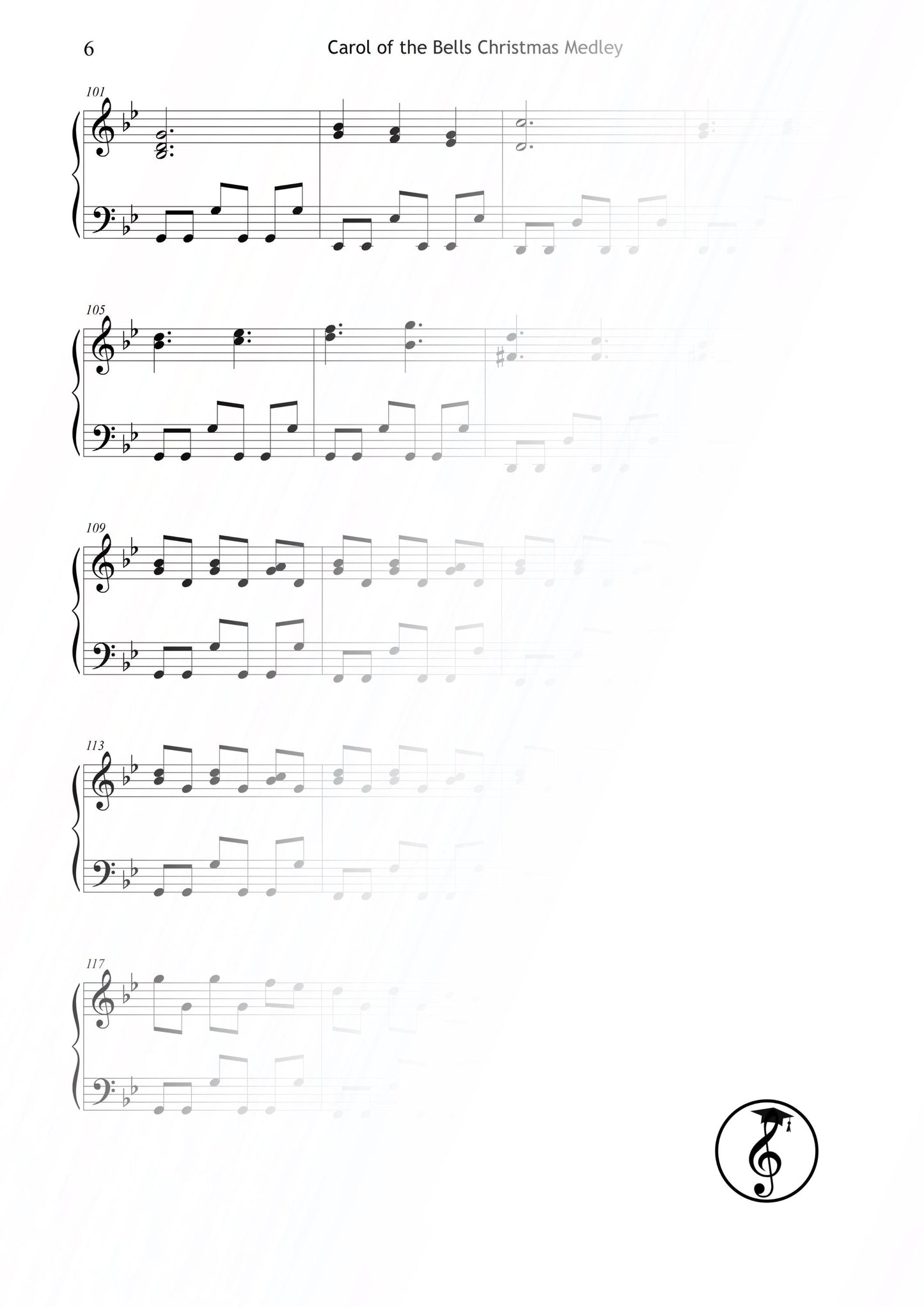 Carol of the Bells Christmas Medley – Grade 4 piano arrangement capturing the rhythmic brilliance and festive intensity of the original carol. Professionally engraved, printable PDF, perfect for intermediate pianists preparing holiday recitals or lessons. Instant digital piano music download.
