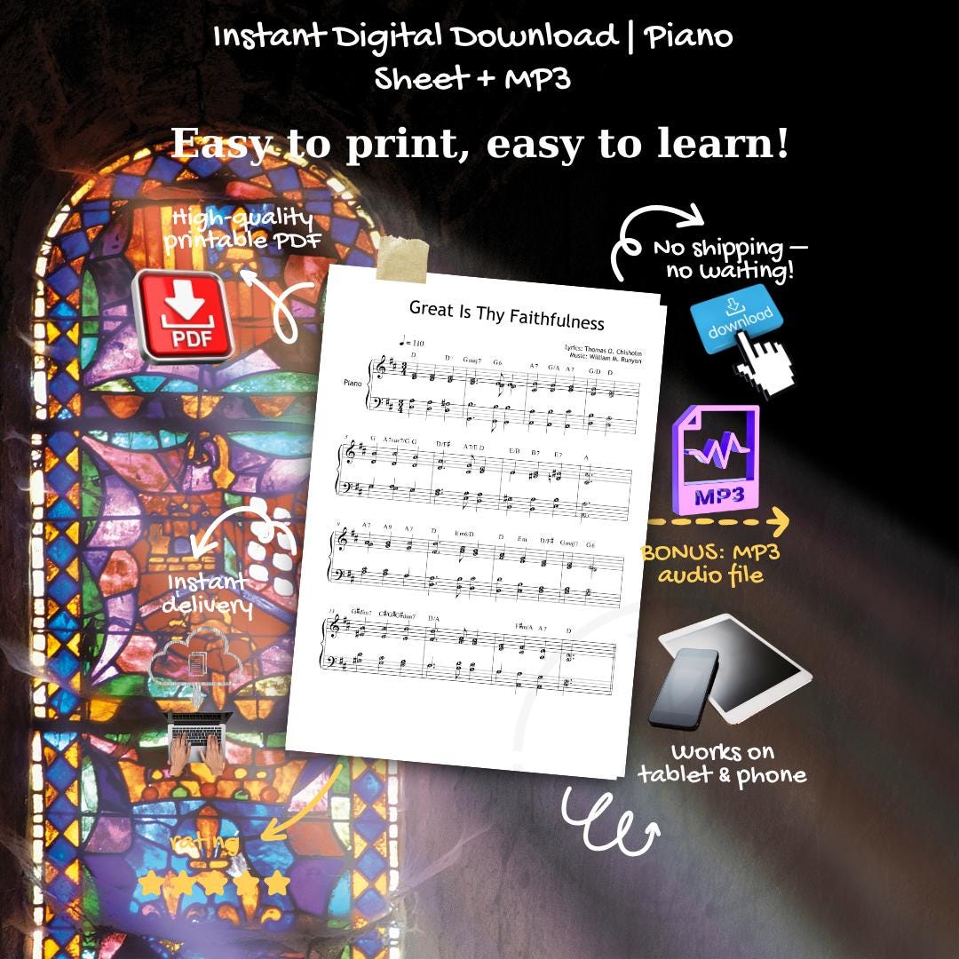 Original Piano Sheet Music – Great Is Thy Faithfulness | Sacred Hymn PDF Download