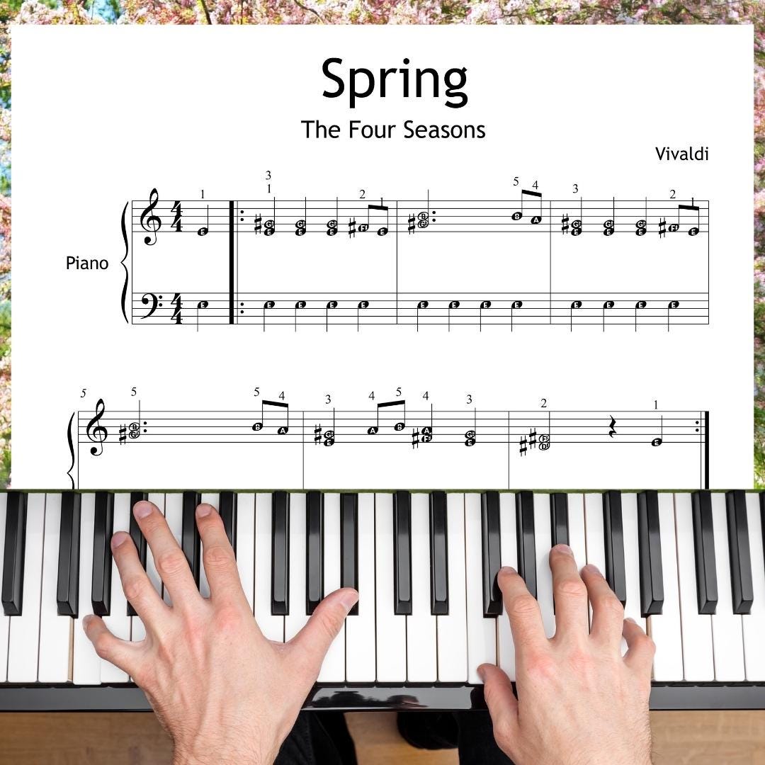 Vivaldi Spring Piano Grade 2 Sheet Music – Printable PDF, Video Tutorial & Color Note Piano
