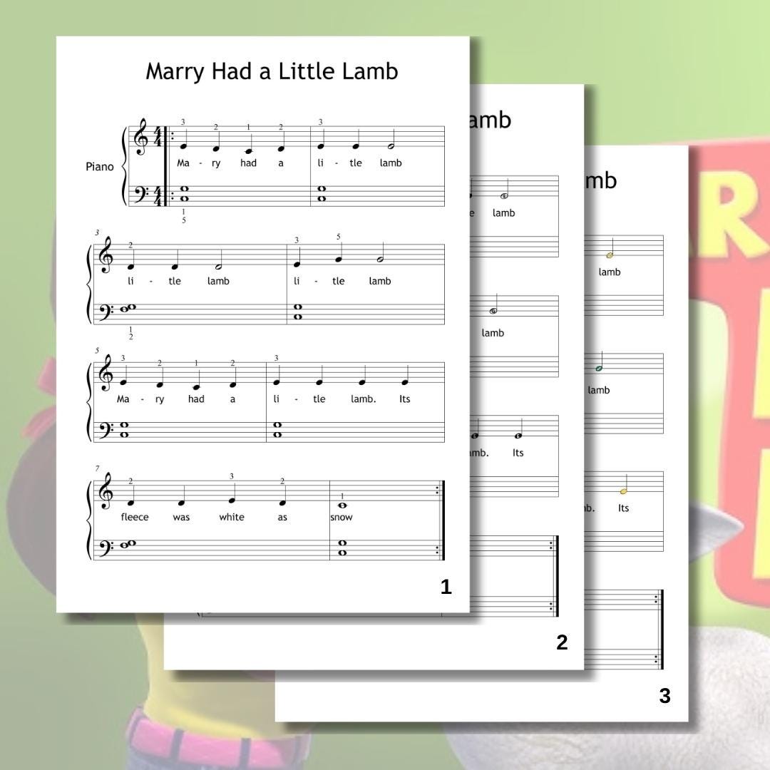 Mary Had a Little Lamb | Beginner Piano Sheet Music PDF & Color Note