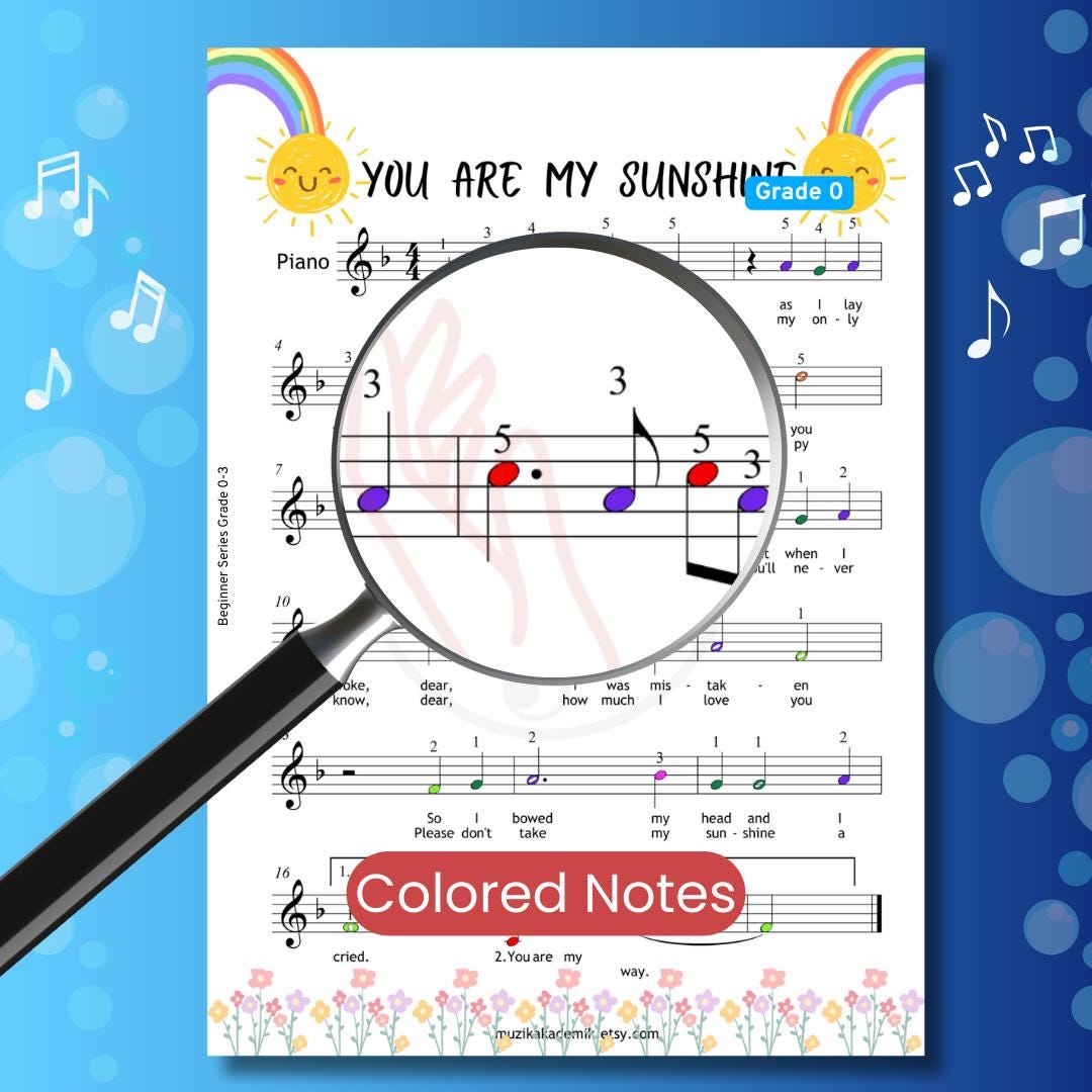 You Are My Sunshine | Color Coded Notes & Video Tutorial for Preschool Kids