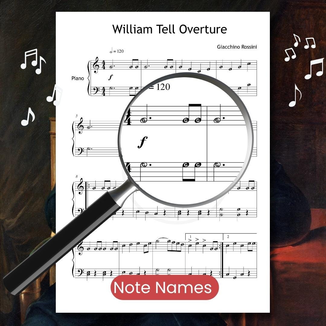 William Tell Piano Sheet – Simplified Classical Music Grade 3 PDF with Finger Number Notes