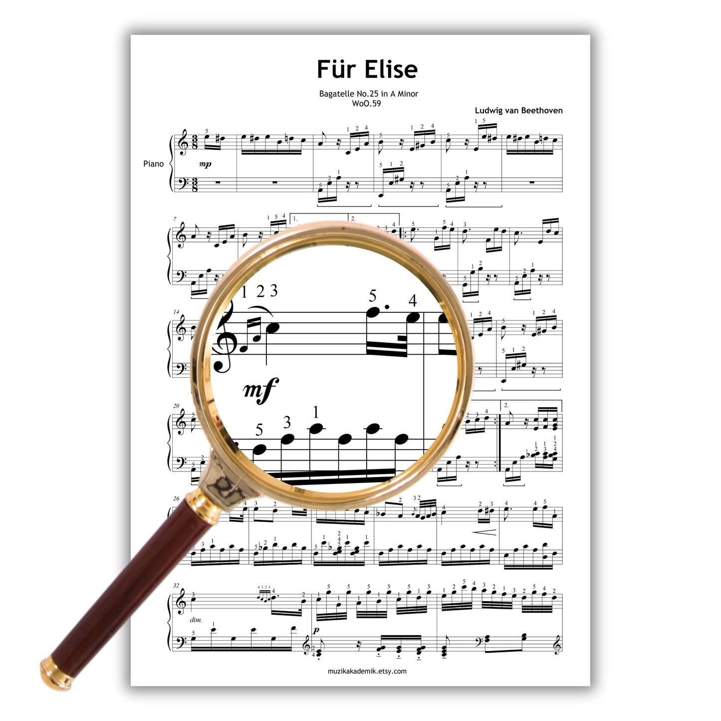 Fur Elise by Beethoven | Intermediate Piano PDF with Fingered Notes | Beethoven Score & Tutorial Video