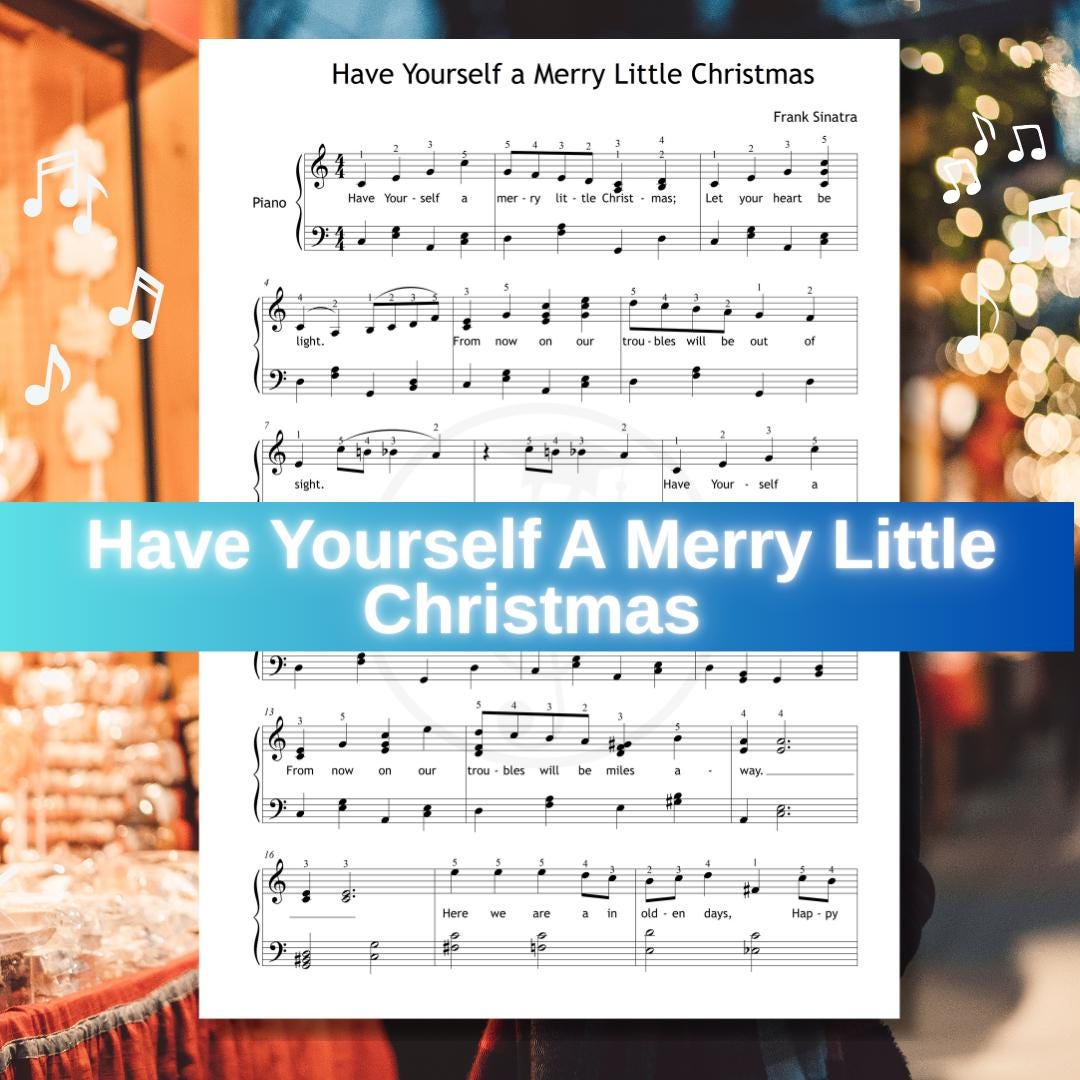 Have Yourself a Merry Little Christmas – Easy Piano PDF with lyrics, adapted for Grade 2–3 and inspired by Frank Sinatra. Includes fingered, note-named, and color-coded sheets. Ideal for pedagogical use, student recitals, or holiday performance assignments.