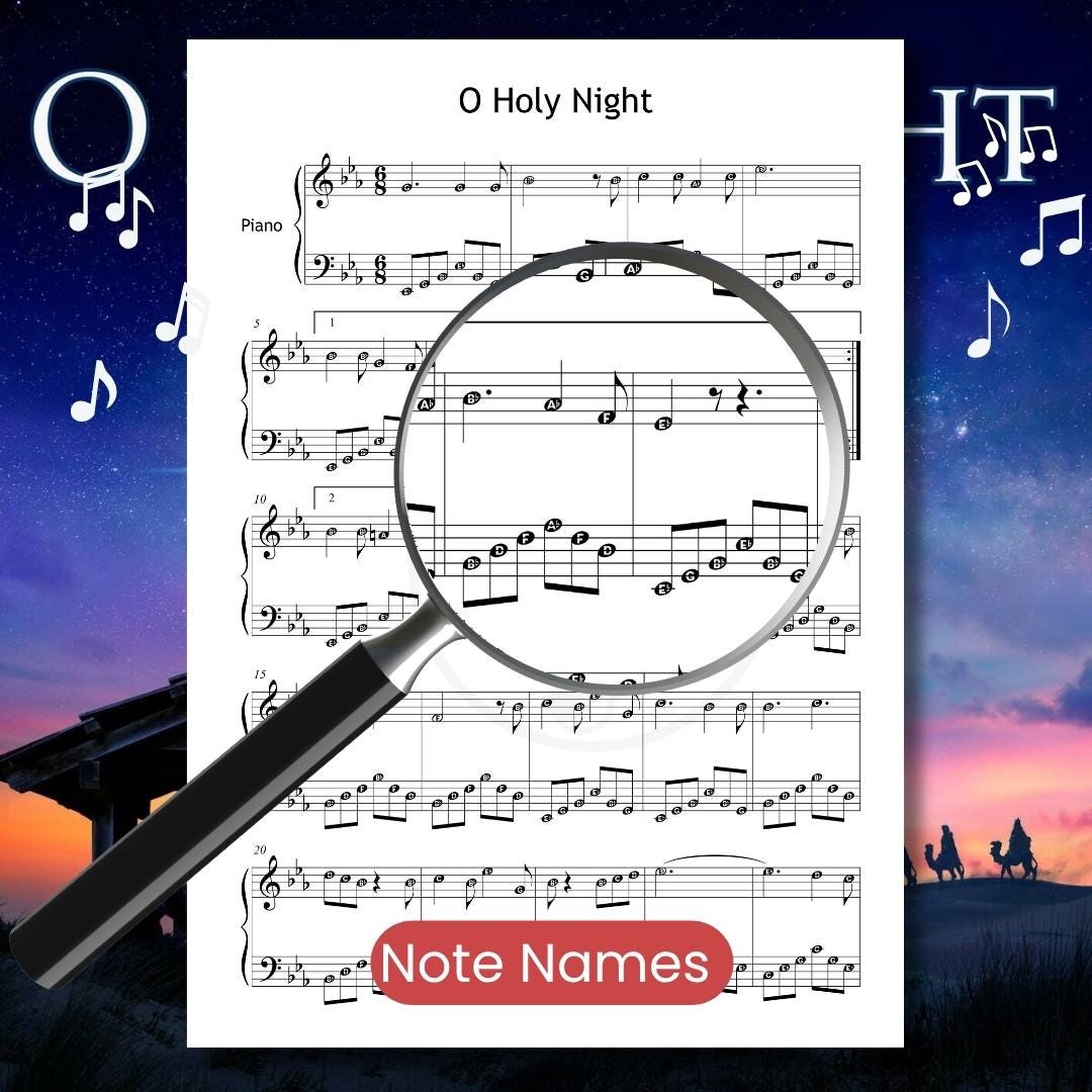 O Holy Night Christmas Carol PDF Grade 3–4 Colored Notes