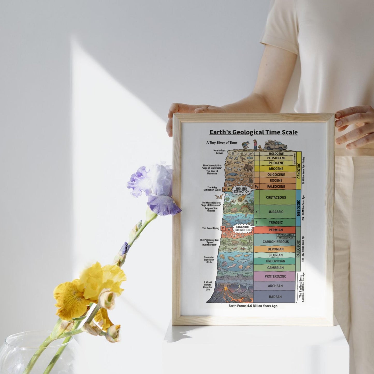 Stratigraphic Chronicle illustrated Earth history timeline shown as a student-friendly geological time scale combining scientific accuracy with engaging illustrations, suitable for middle school, high school, and introductory university courses.