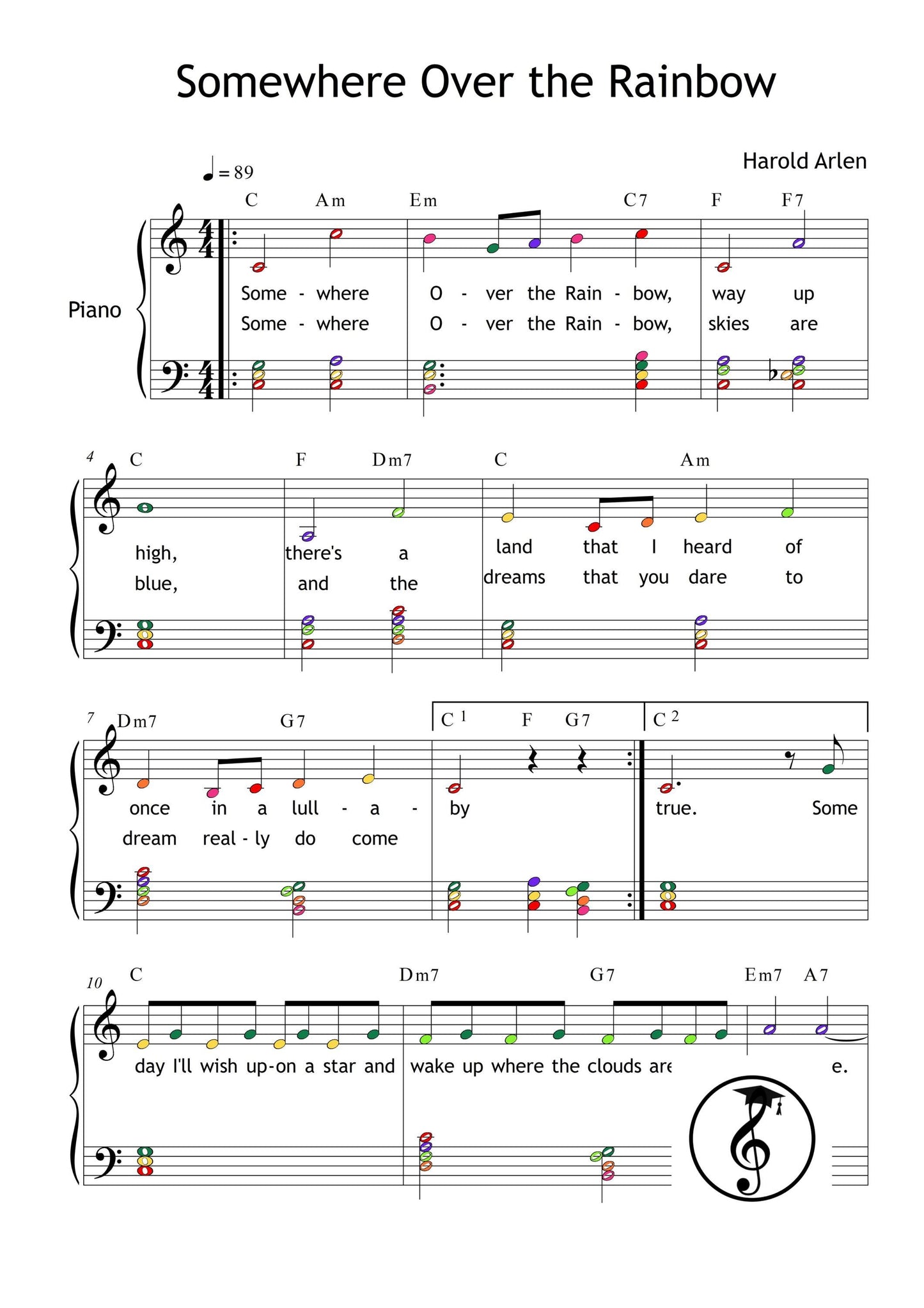 Somewhere Over the Rainbow | Classic Movie Song PDF – Grade 3 Piano Sheet Music with Lyrics
