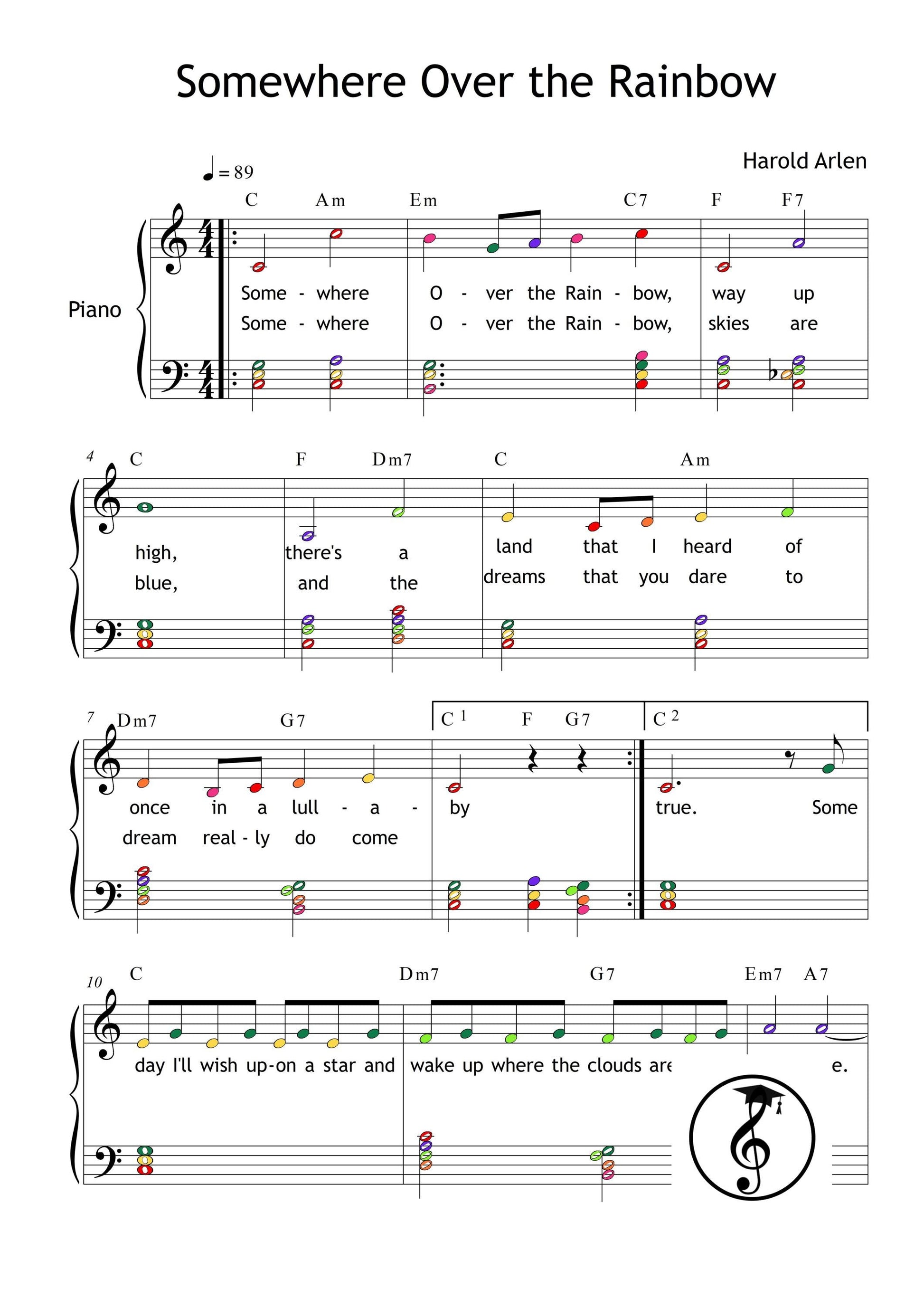 Somewhere Over the Rainbow | Classic Movie Song PDF – Grade 3 Piano Sheet Music with Lyrics