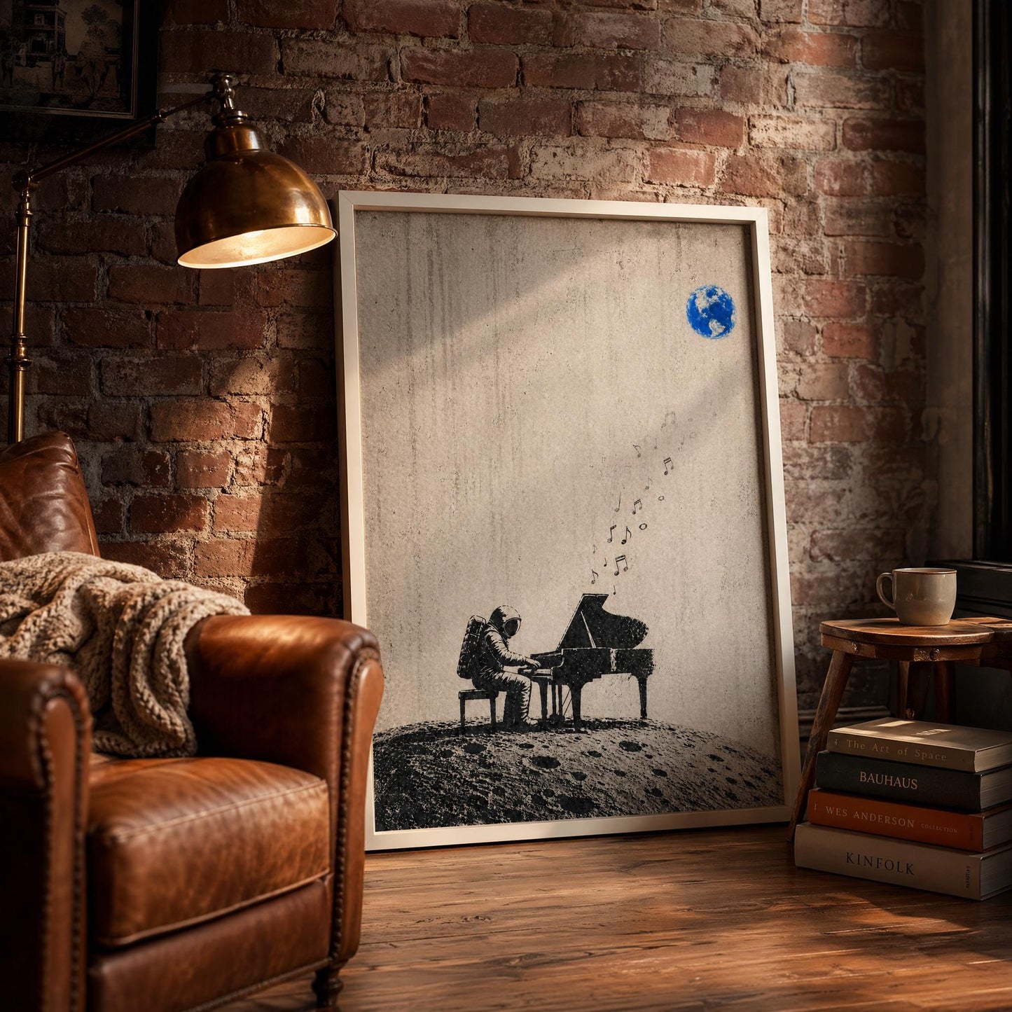 Astronaut Piano Wall Art – Minimalist Space Art | Black White Poster Digital Download