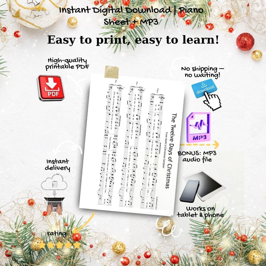 Twelve Days Carol Sheet | Grade 5 Holiday Piano Sheet PDF Download Intermediate Piano Solo