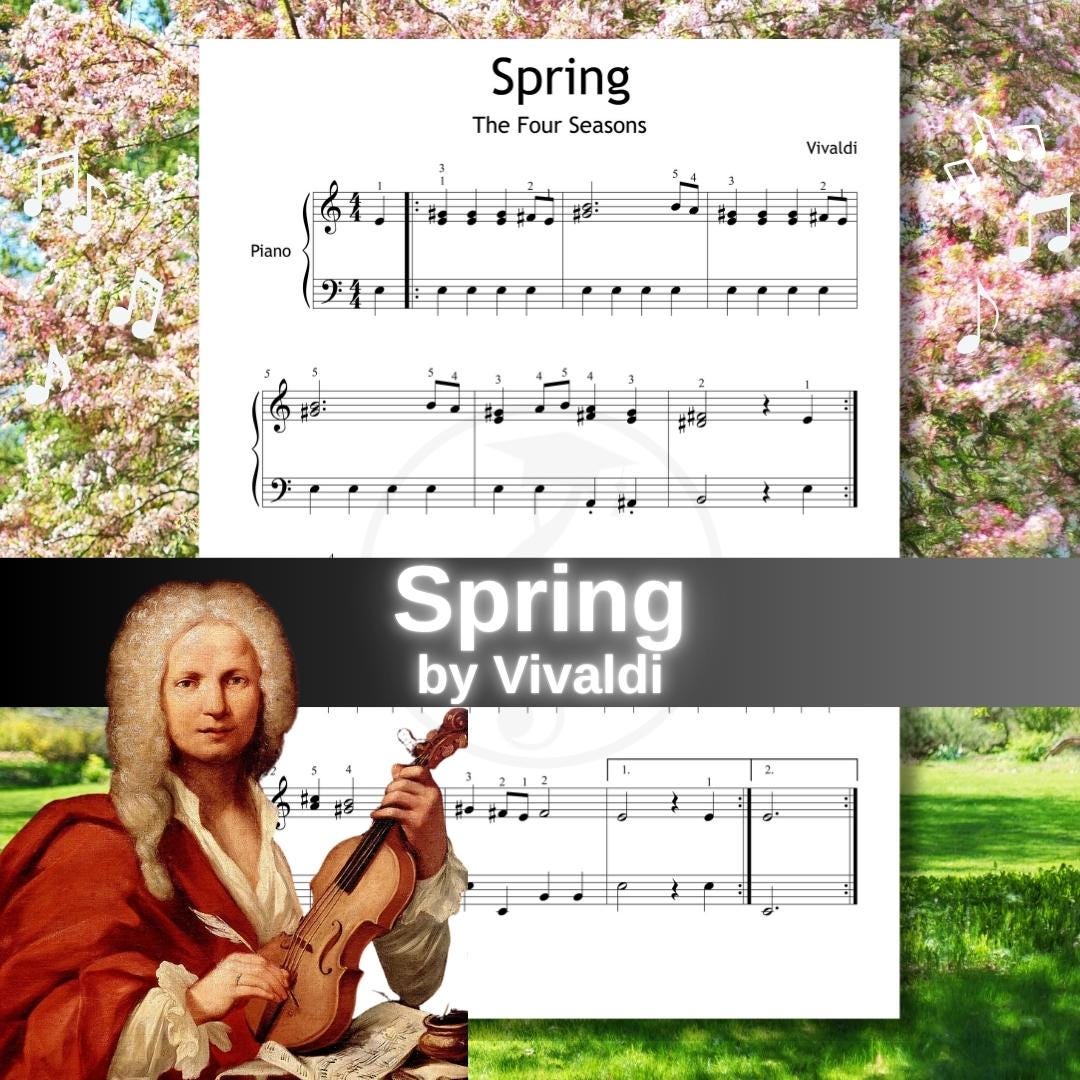 Vivaldi Spring Piano Grade 2 Sheet Music – Printable PDF, Video Tutorial & Color Note Piano