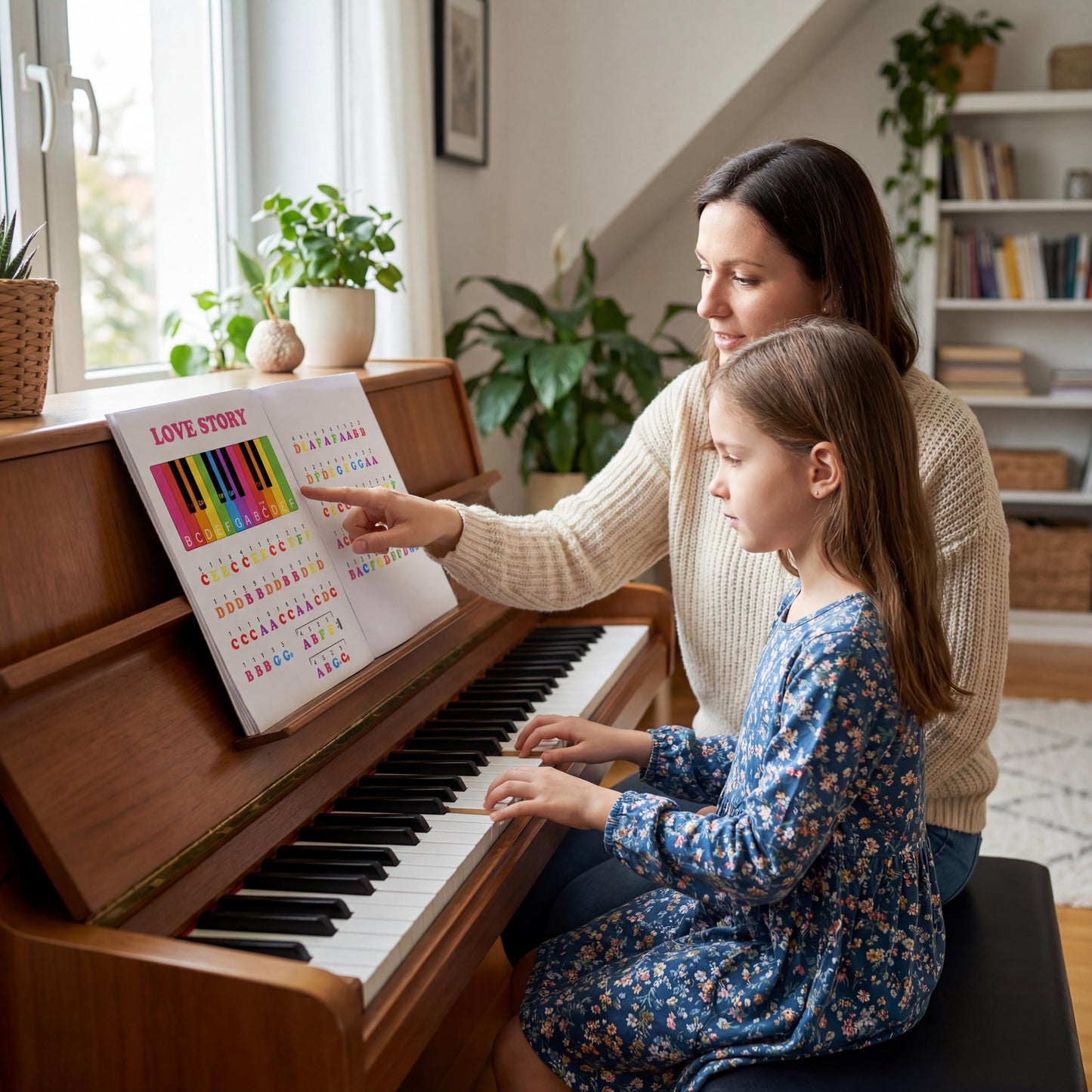 Love Story color note keyboard beginner PDF with simplified melodic structure and large visual spacing, supporting first-year piano students and visual learners.