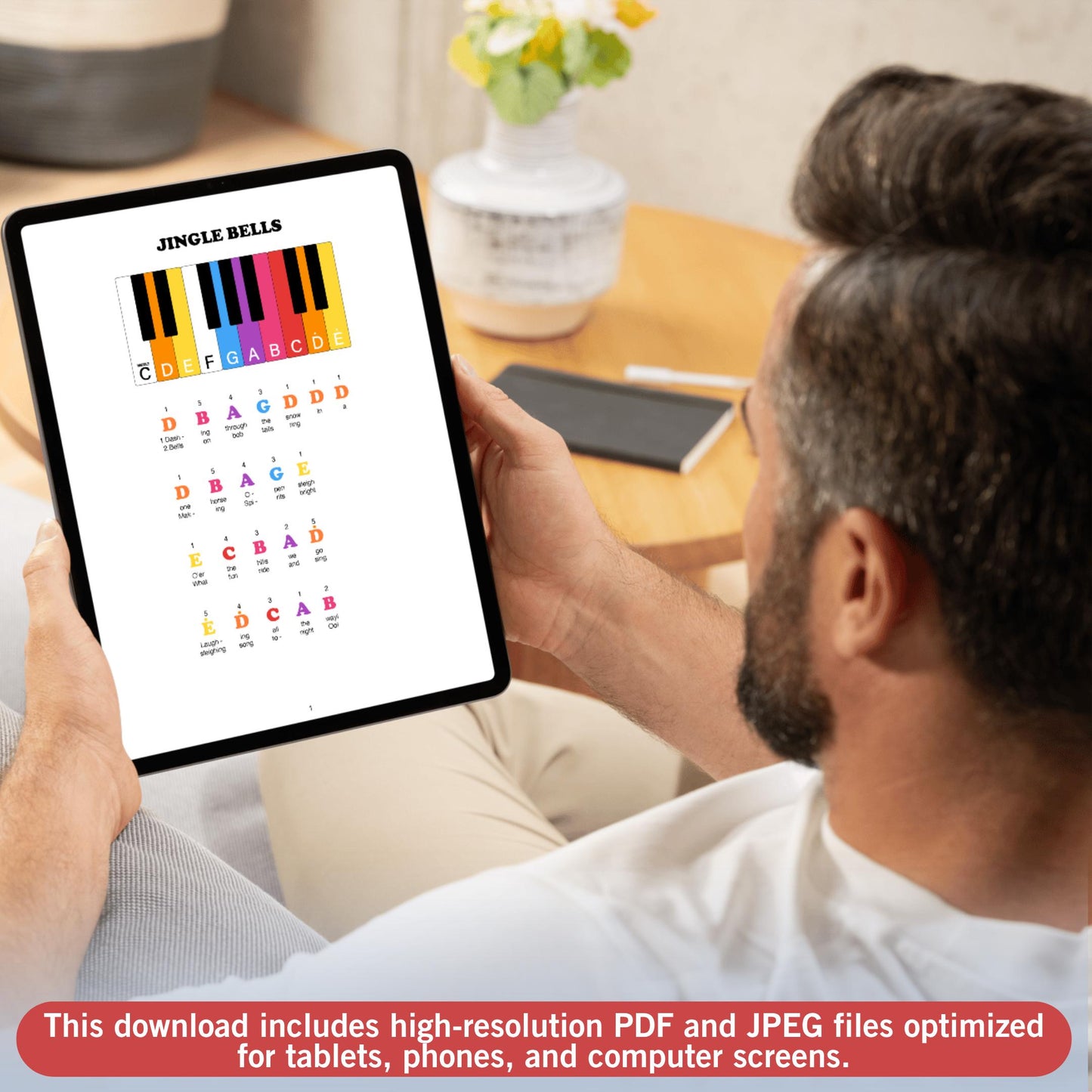 One-hand Jingle Bells piano music for kids with labeled notes and visual support. A joyful, easy-play format for winter recitals and early piano lessons.