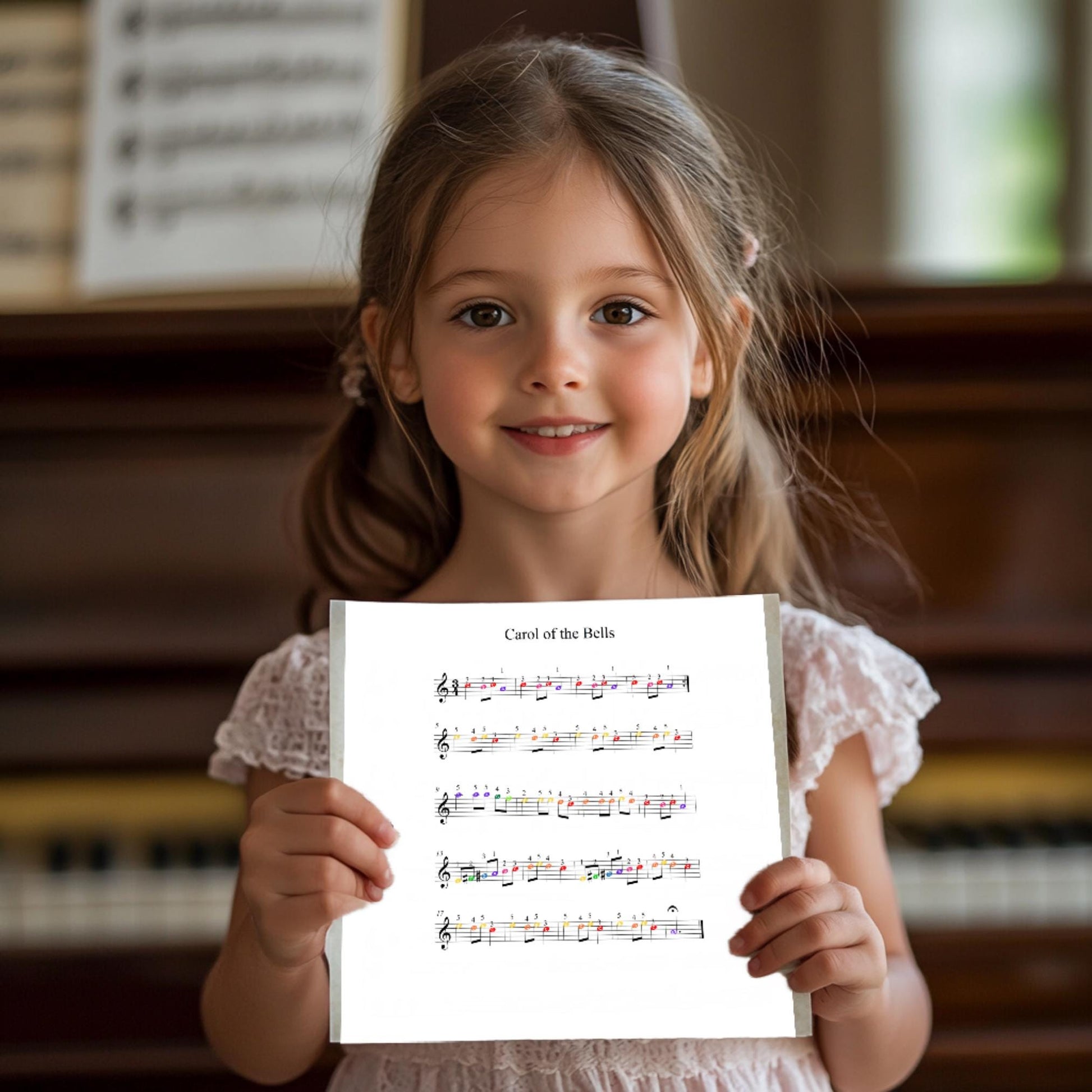 Carol of the Bells - Grade 0 - Easy Piano Sheet for Beginners | Colorful Notes + Finger Numbers | Educational Piano Resource