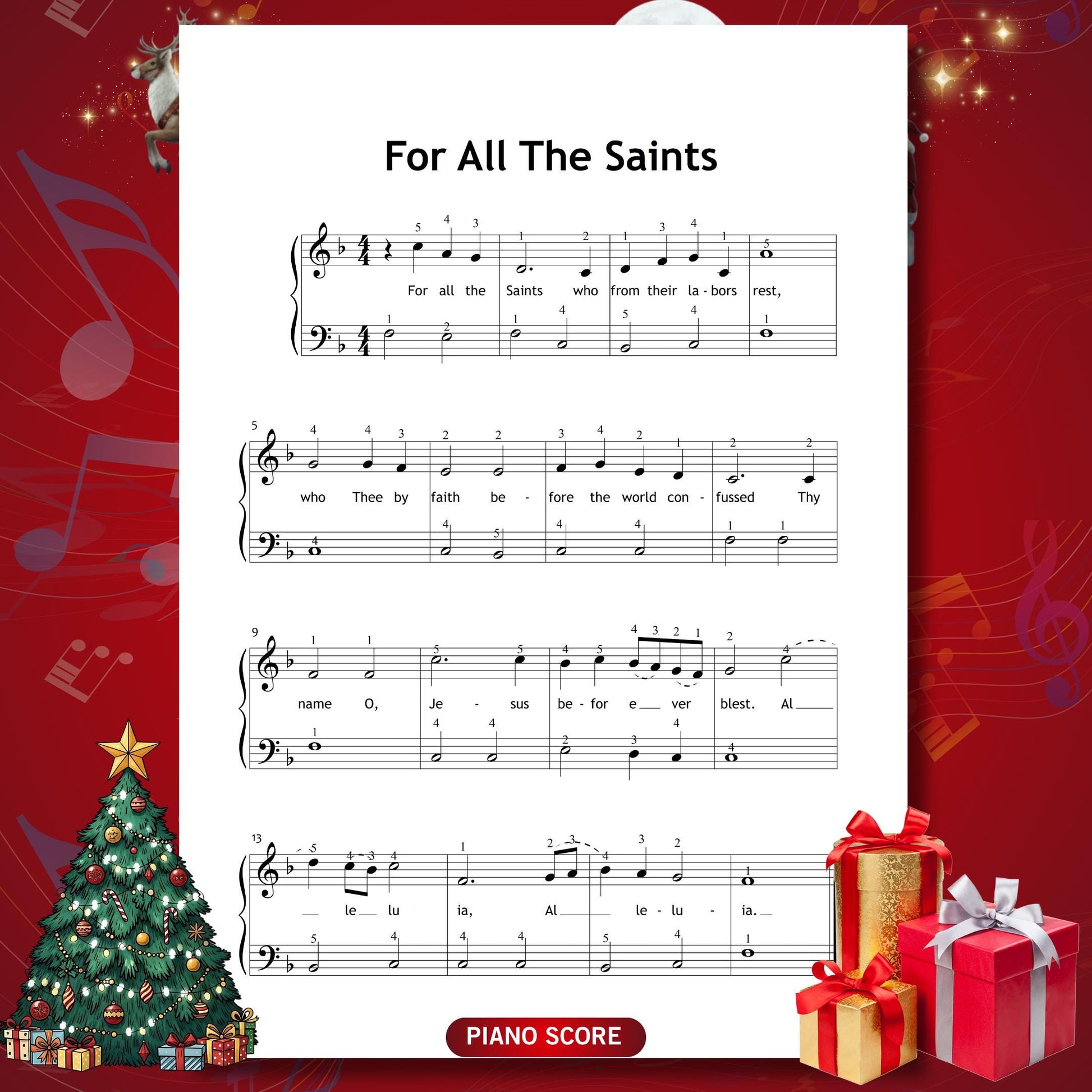 For All the Saints by W. Walsham How and Vaughan Williams beginner piano sheet music PDF provides clear spacing, smooth melodic contours and full lyrics, supporting confident reading for first-year pianists preparing hymn repertoire.
