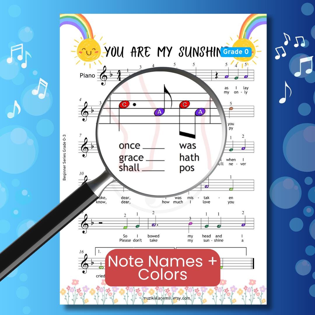 You Are My Sunshine | Color Coded Notes & Video Tutorial for Preschool Kids
