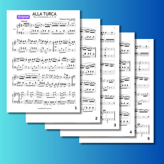 Alla Turca (Turkish March) by Mozart - Grade 6 - Advanced Piano Sheet Music with Fingerings