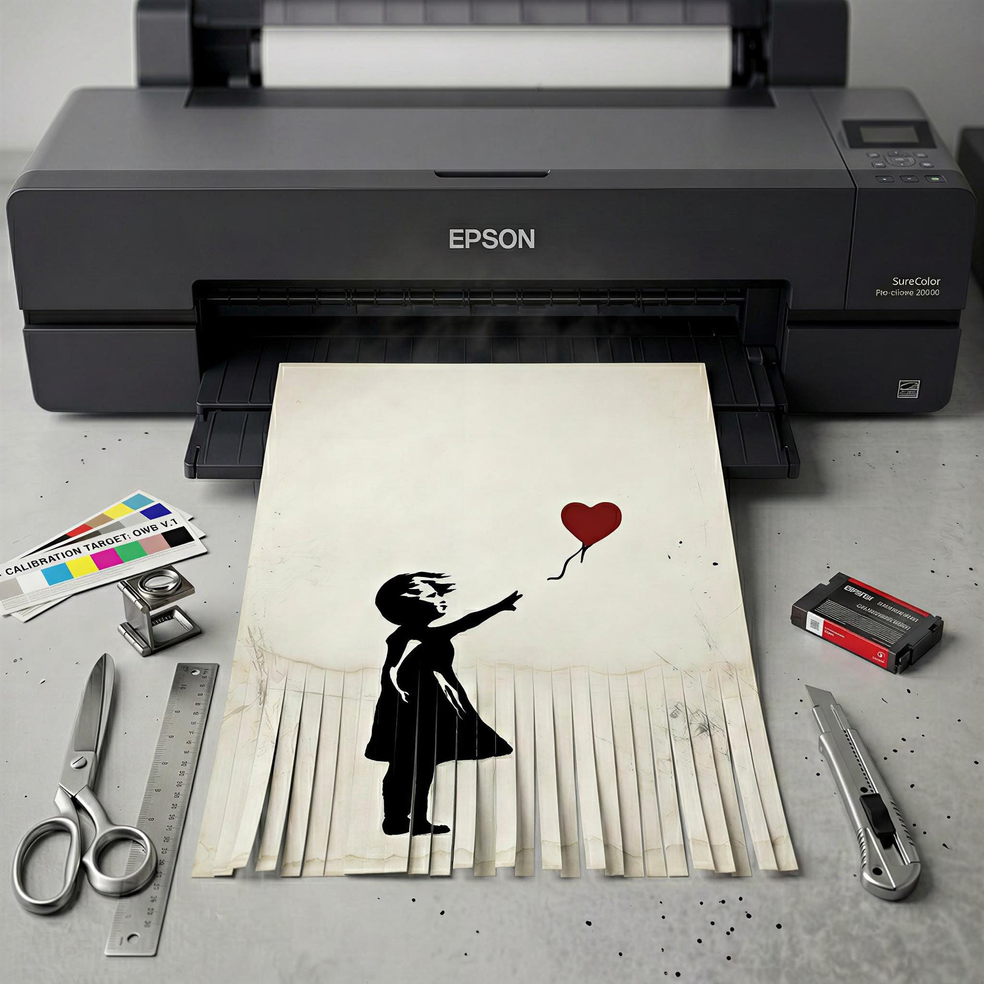 Girl With Balloon printable wall decor Banksy inspired artwork featuring subtle shredded textures and modern minimalist aesthetic for urban interiors and gallery walls