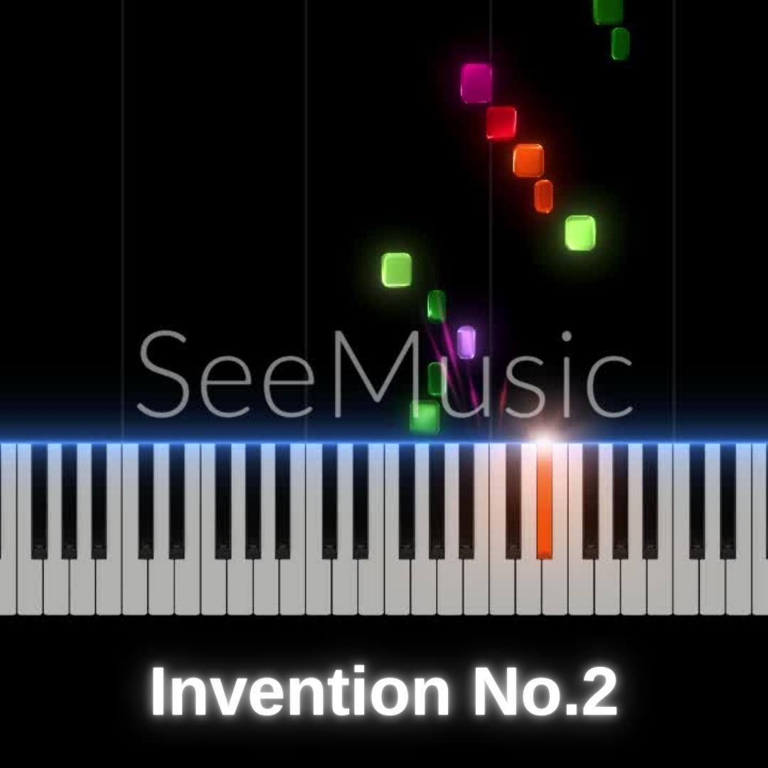 Bach Invention No.2 Sheet Music – Baroque Piano Sheet with Fingered Score & Color Coded Notes