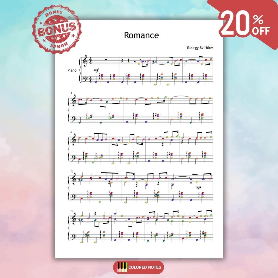 Romance from Snowstorm by Georgy Sviridov | Intermediate Romantic Piano Piece with Color-Coded Notes