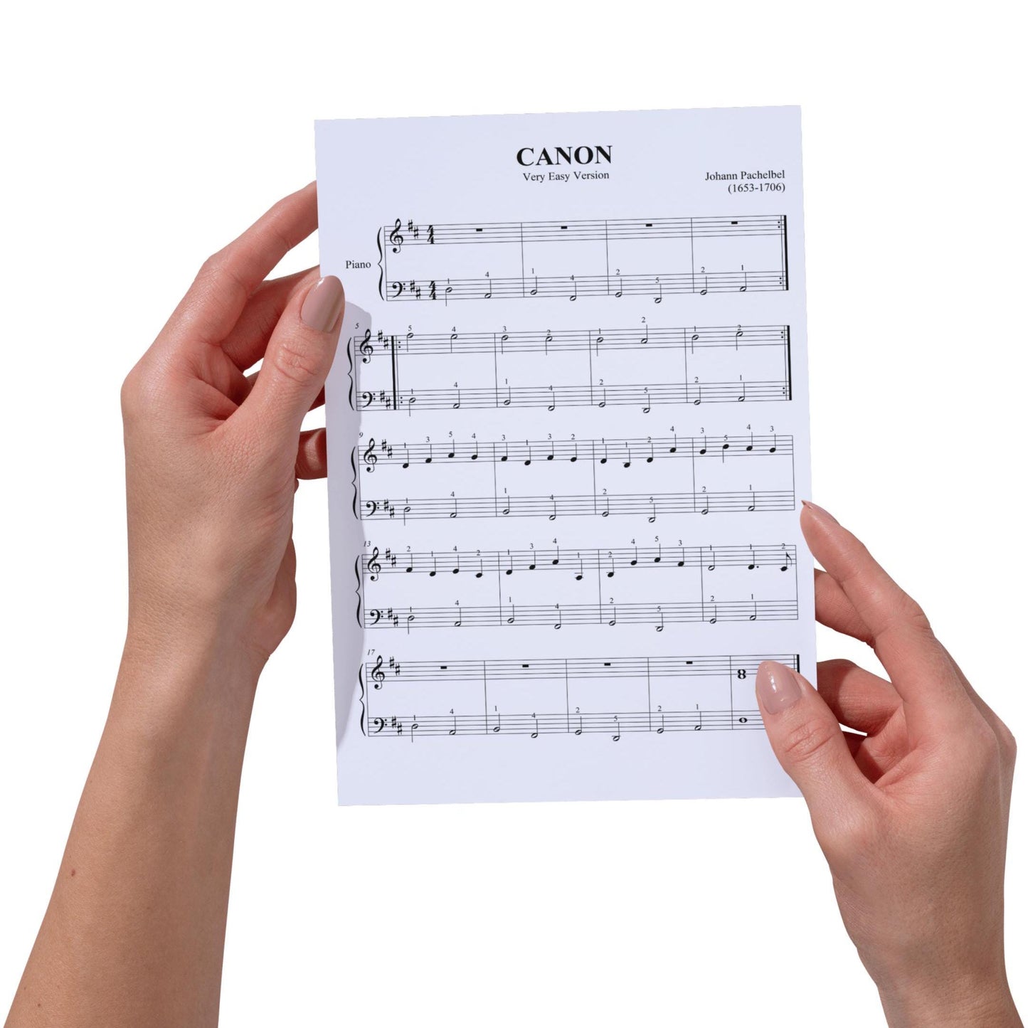 Canon by Pachbell - Beginner Piano Sheet Music (bonus with violin and flute part)