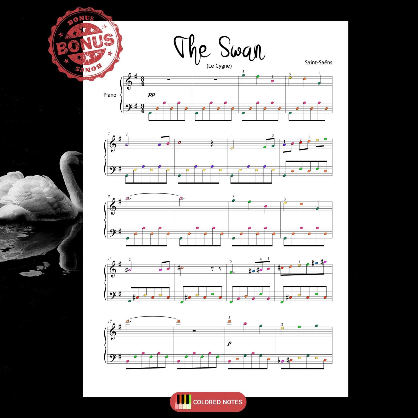 The Swan Piano Sheet - Grade 3 Piano Score | Saint Saens Simplified Music PDF Download
