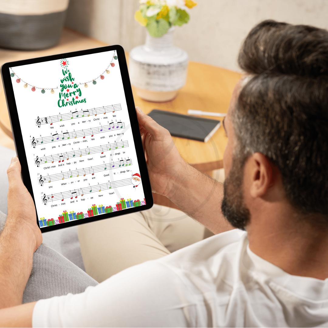We Wish You A Merry Christmas | Easy Holiday Songs With Color Coded Notes & Tutorial Video Beginner Piano Sheet Music