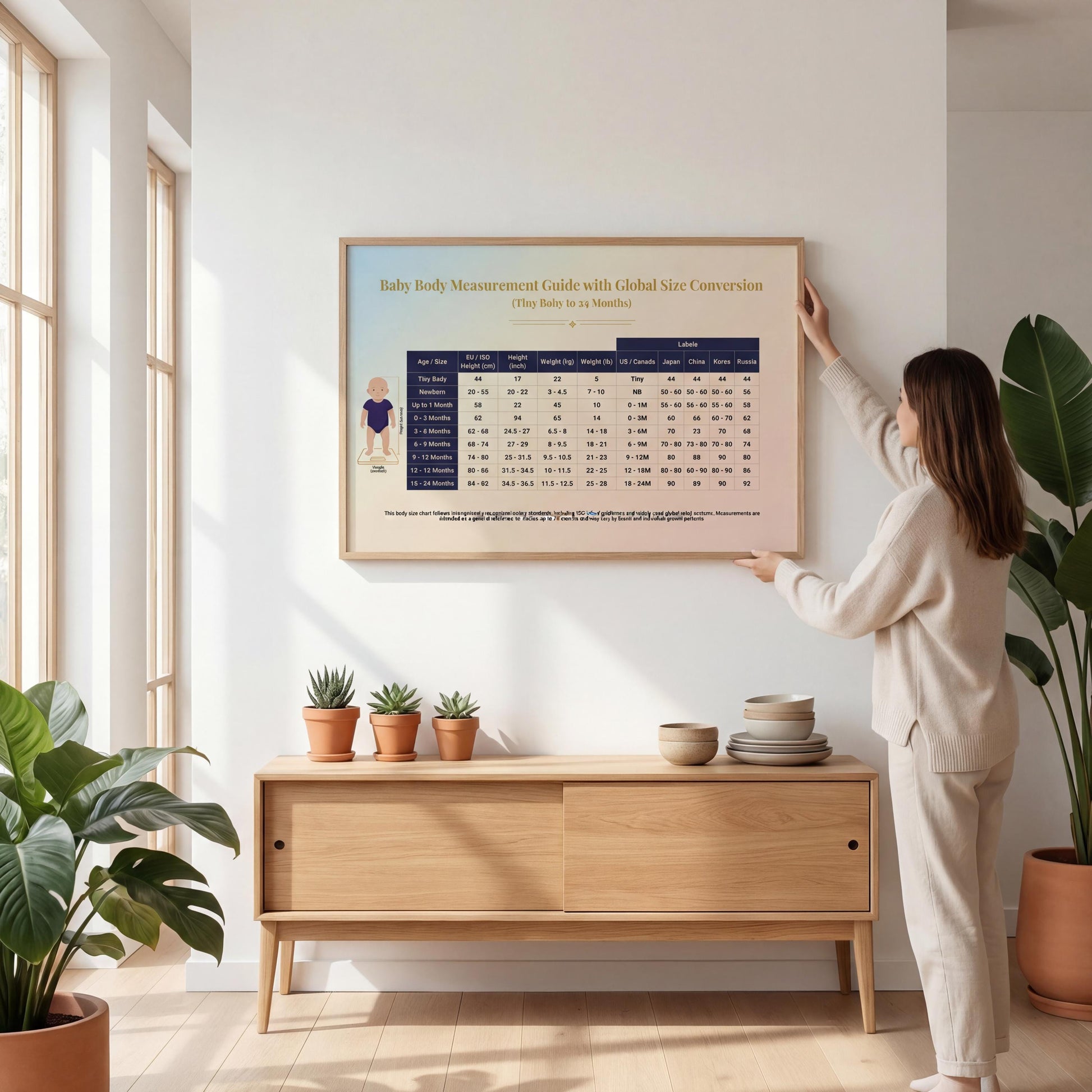 Printable Baby Size Reference Chart – International Height and Weight Guide from Newborn to 24 Months | Digital Download