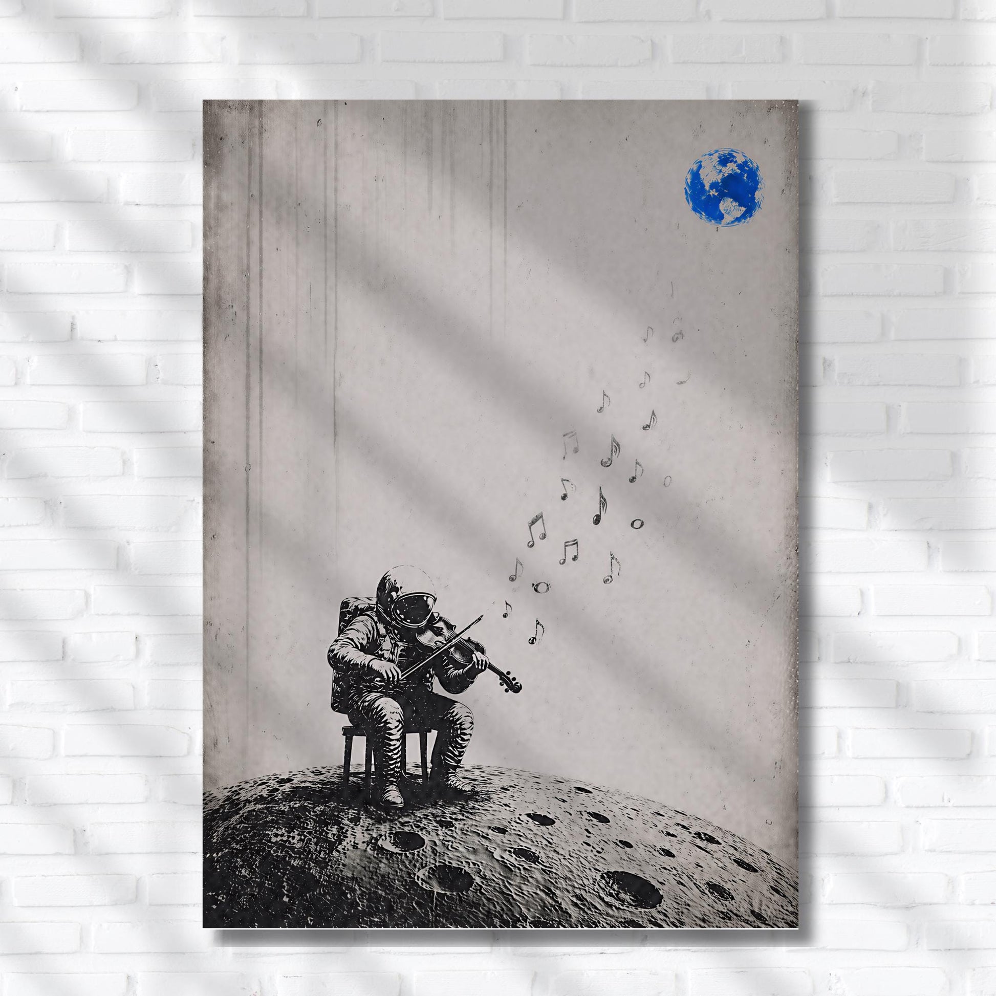 Astronaut Playing Viola Moon Wall Art, Minimal Black White Space Music Poster, Abstract Surreal Artwork, Digital Download Print