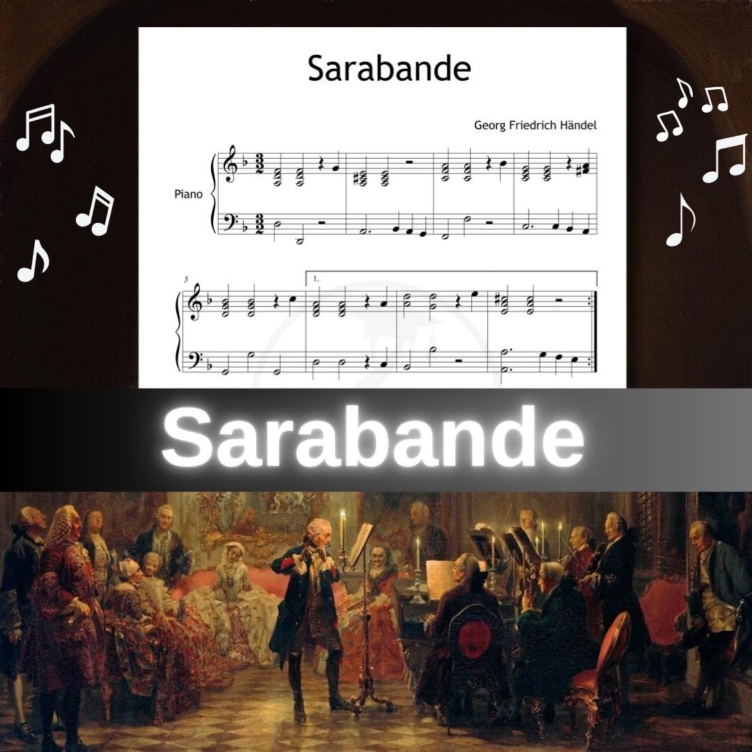 Sarabande by Handel - Simplified Piano Sheet with Colored Notes & Video Lesson