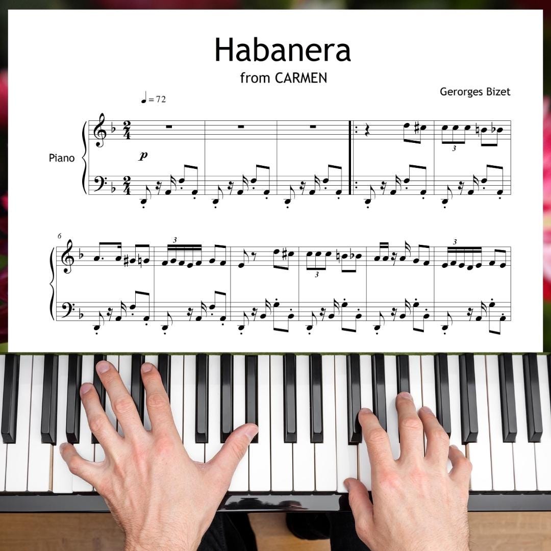 Habanera Piano Sheet Music - Grade 6 Simplified Score | Bizet Opera Solo with Finger Numbers & Video Tutorial