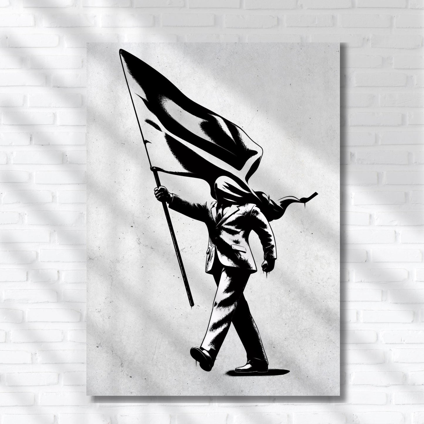 Minimalist protest art Blind Patriotism printable Banksy inspired digital poster featuring symbolic identity theme, monochrome design for modern and industrial spaces