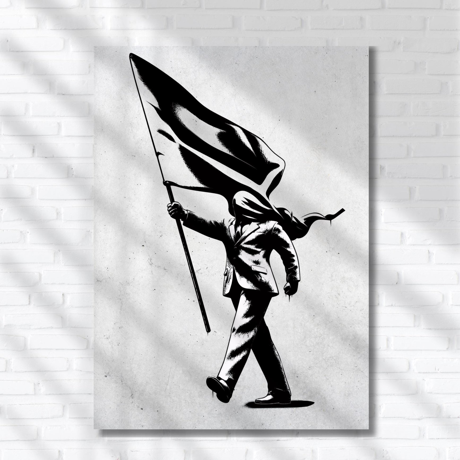 Minimalist protest art Blind Patriotism printable Banksy inspired digital poster featuring symbolic identity theme, monochrome design for modern and industrial spaces