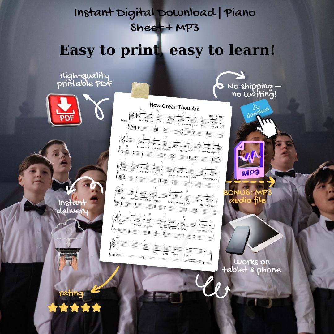 How Great Thou Art by MuzikAkademik – simplified piano sheet music PDF with chords and fingerings is a complete digital bundle with multiple versions supporting sacred solo piano education.