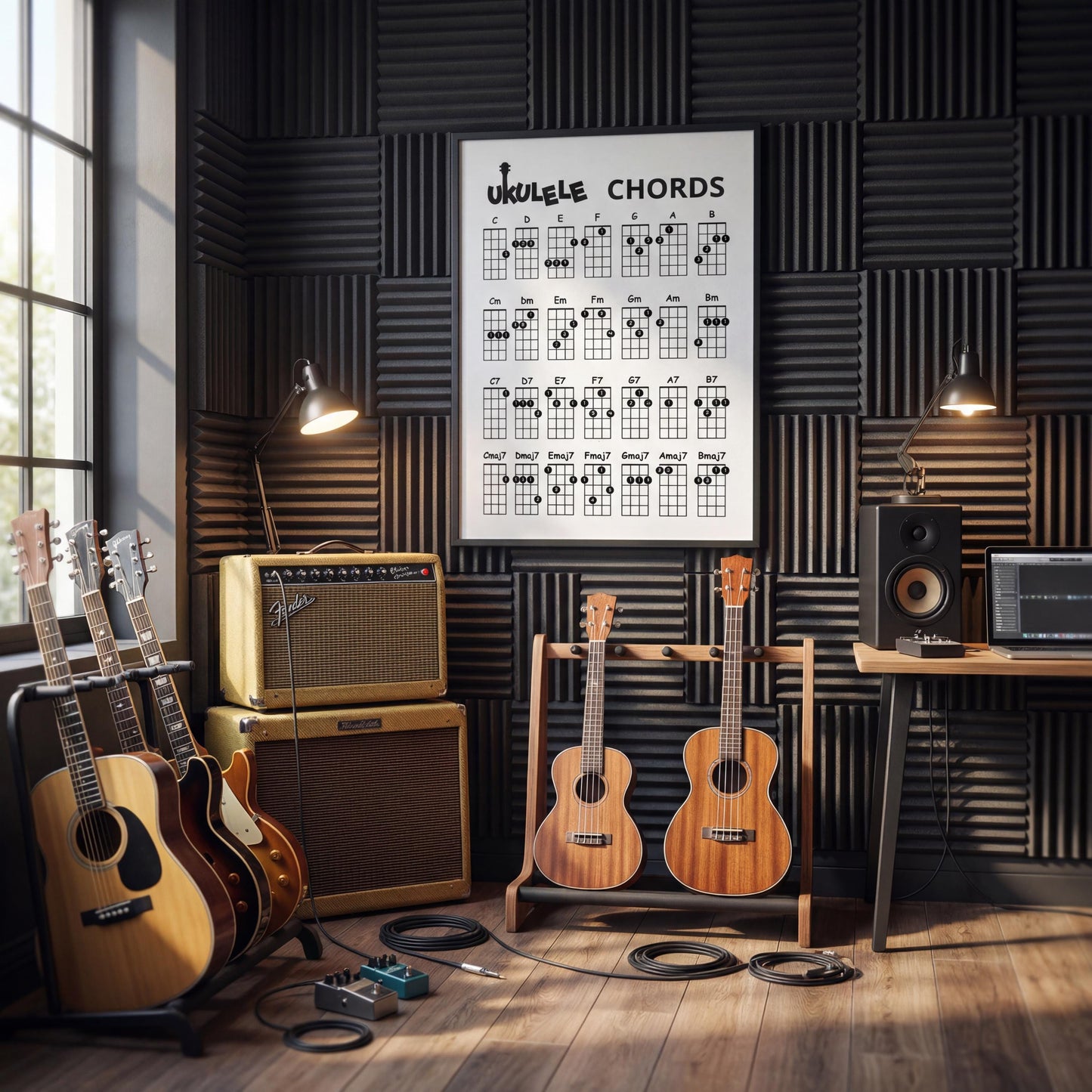 Ukulele chords wall chart printable PDF offering a practical visual reference for chord fingering, designed for classrooms, practice rooms, and home studios.