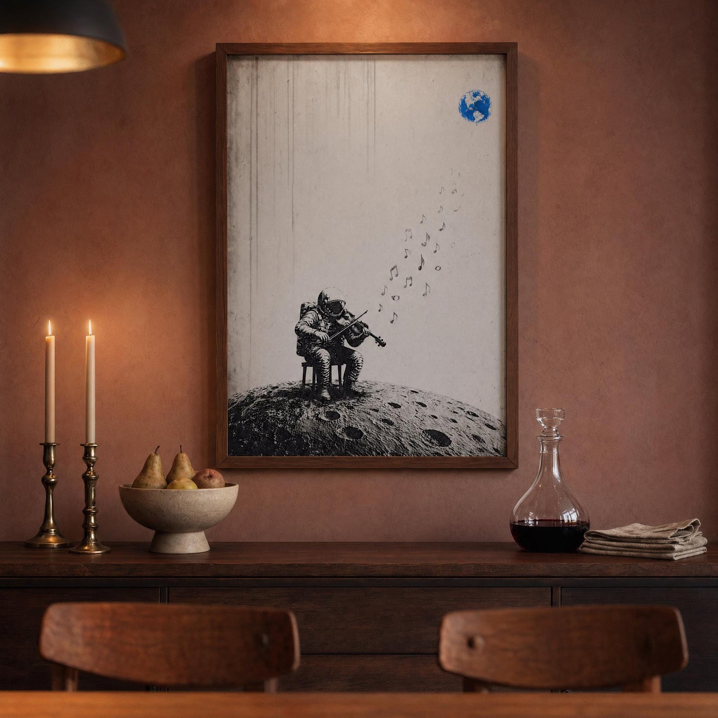 Astronaut Viola Wall Art – Minimalist Space Poster | Black White Music Print