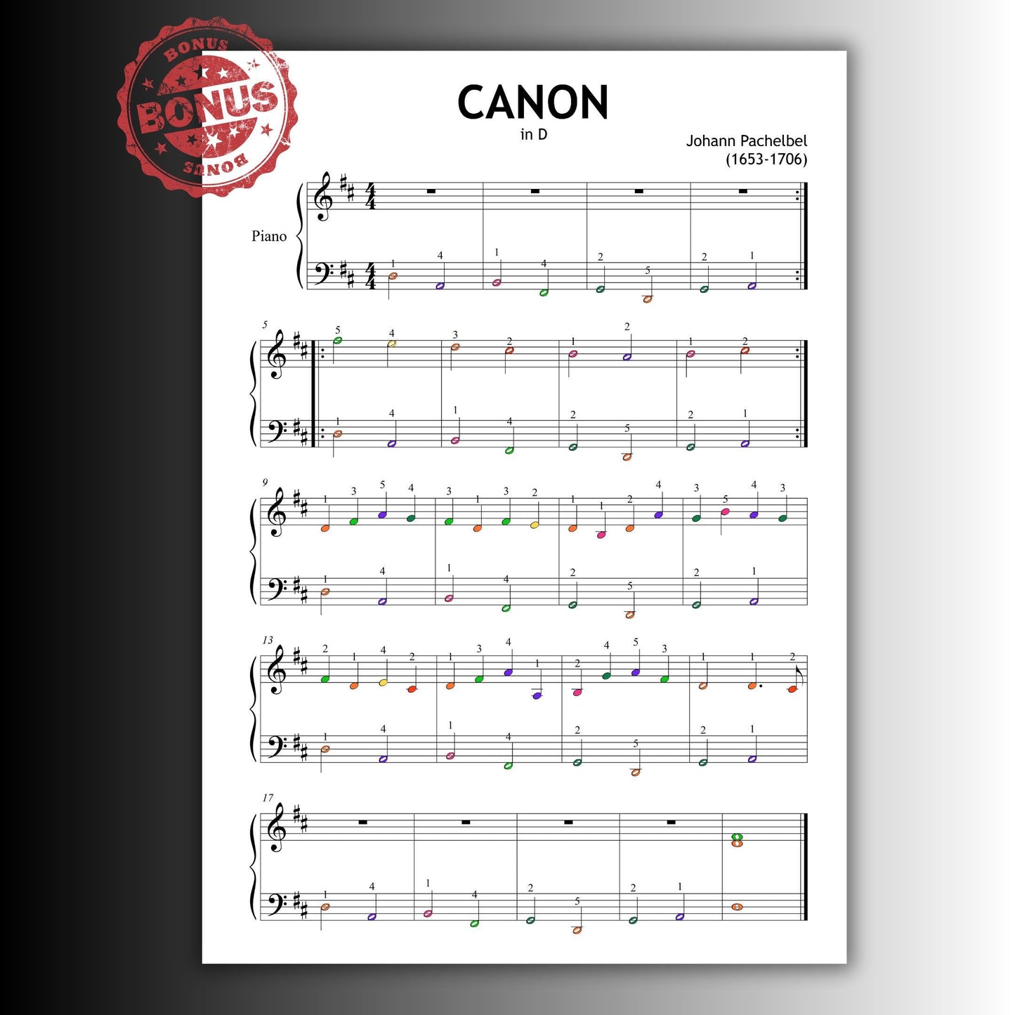 Canon in D easy piano and flute duet sheet music printable PDF, Grade 1 simplified version for beginners exploring classical melodies and ensemble balance.