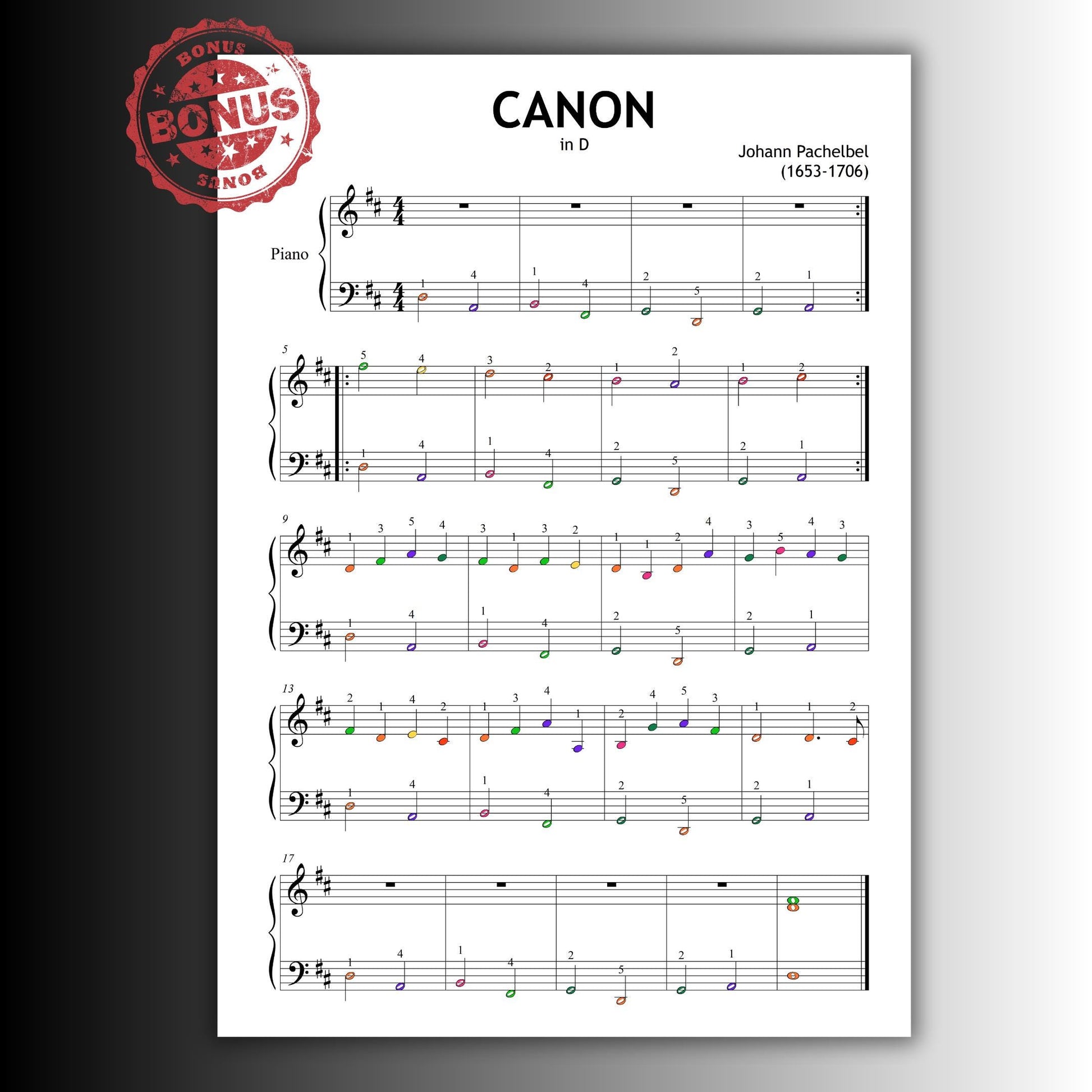Canon in D easy piano and flute duet sheet music printable PDF, Grade 1 simplified version for beginners exploring classical melodies and ensemble balance.
