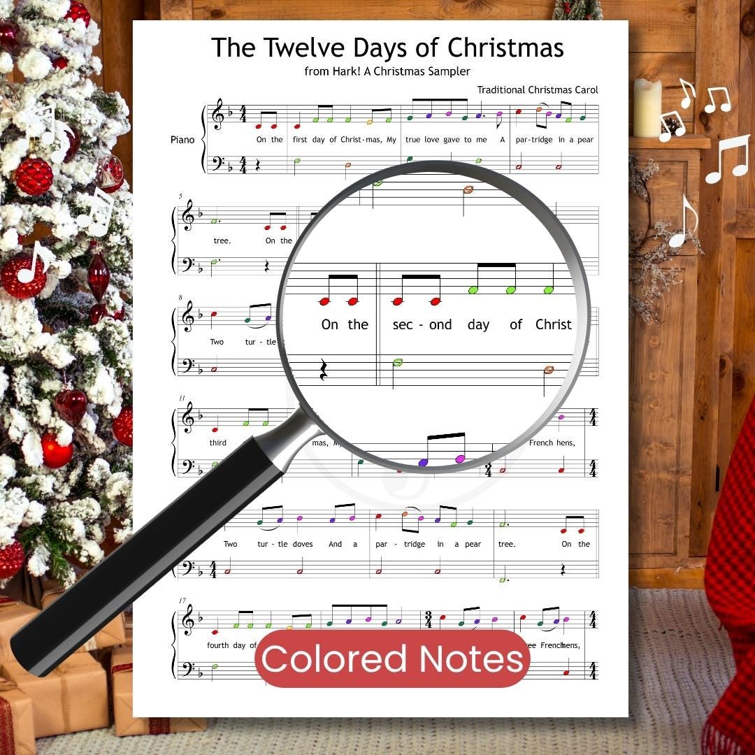 The Twelve Days Of Christmas | Grade 2 Piano Sheet Music Printable Piano PDF With Lyrics