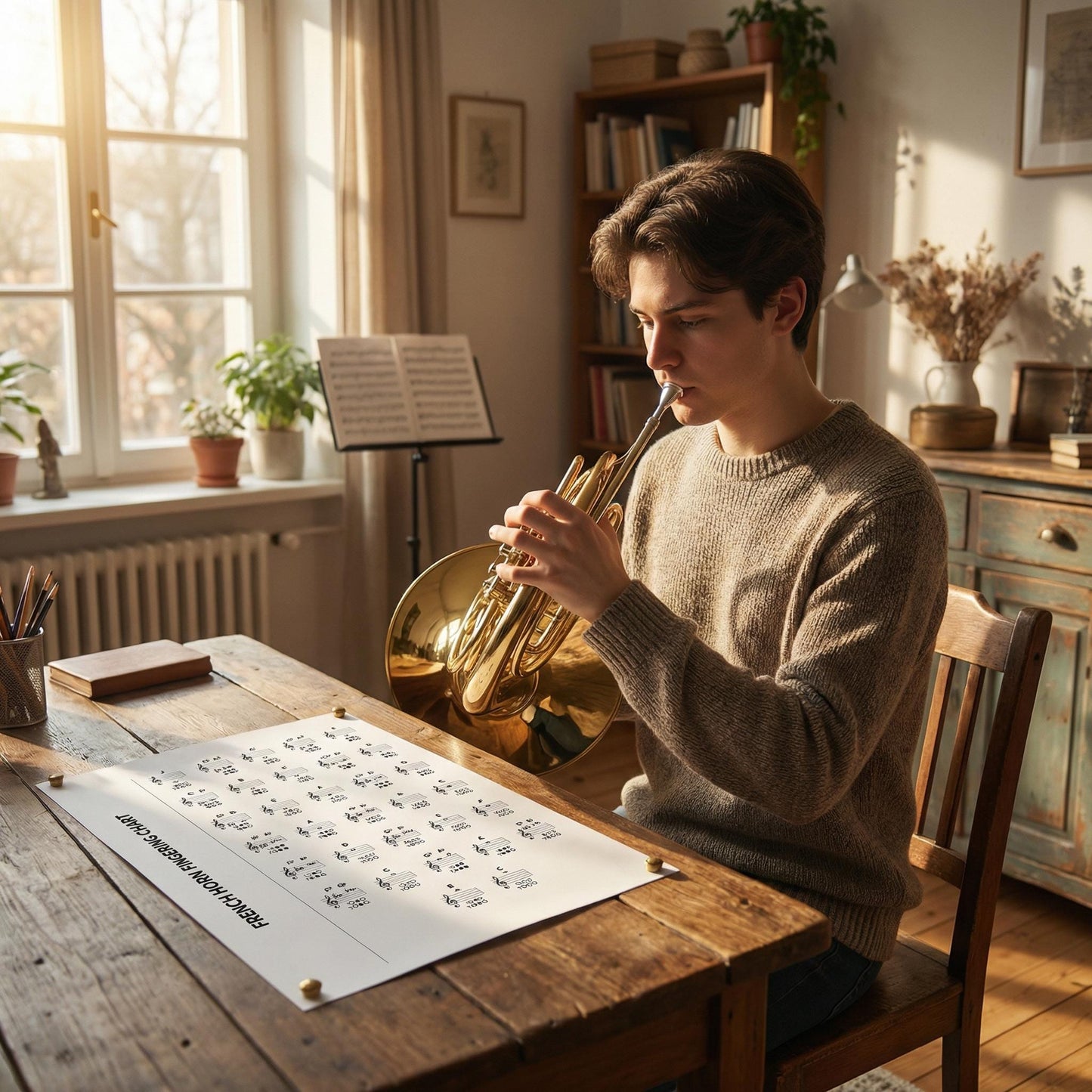 French Horn Fingering Chart – Printable Horn Chart | Brass Music Poster PDF Download