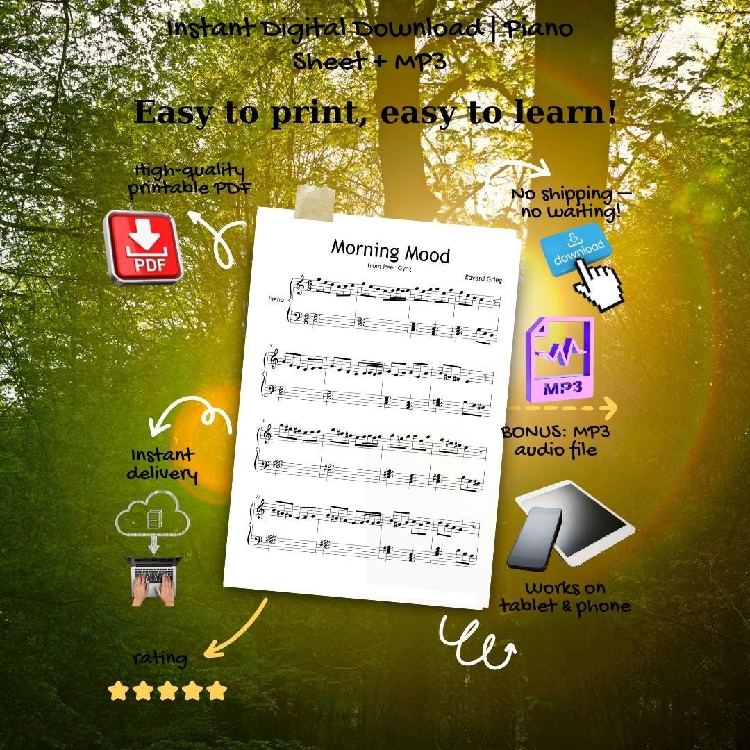 Morning Mood Piano Sheet - Simplified Grade 3–4 Classical Piano Piece | Peer Gynt Score PDF Download & Tutorial