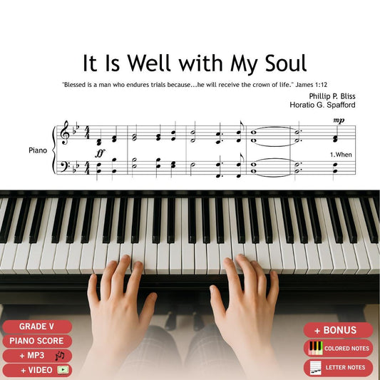 Downloadable SATB sheet music of It Is Well with My Soul with full piano accompaniment.
Printable PDF features clear vocal parts and hymn lyrics, ideal for worship teams and sacred concerts.