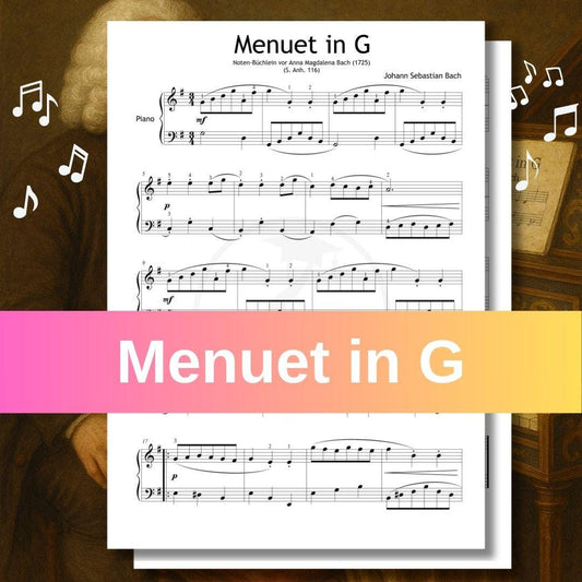 Menuet in G Major by Johann Sebastian Bach – downloadable and simplified piano sheet music PDF from the Anna Magdalena Notebook. This high-quality digital edition includes multiple beginner-friendly formats and is perfect for structured piano pedagogy used by educators and conservatories.