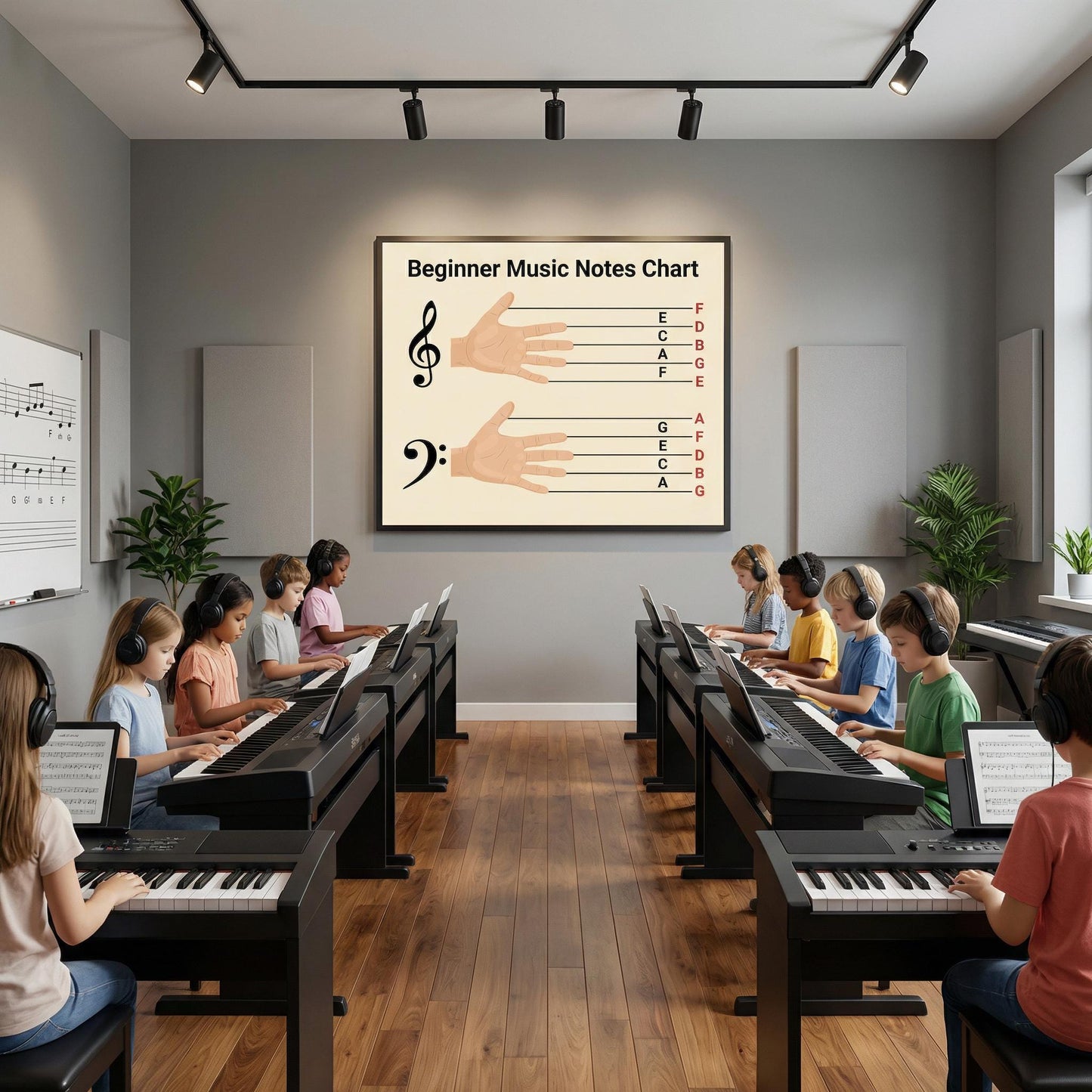 Beginner Music Notes Chart Printable, Treble Clef Bass Clef Staff Notes, Kids Piano Learning Poster, Montessori Music