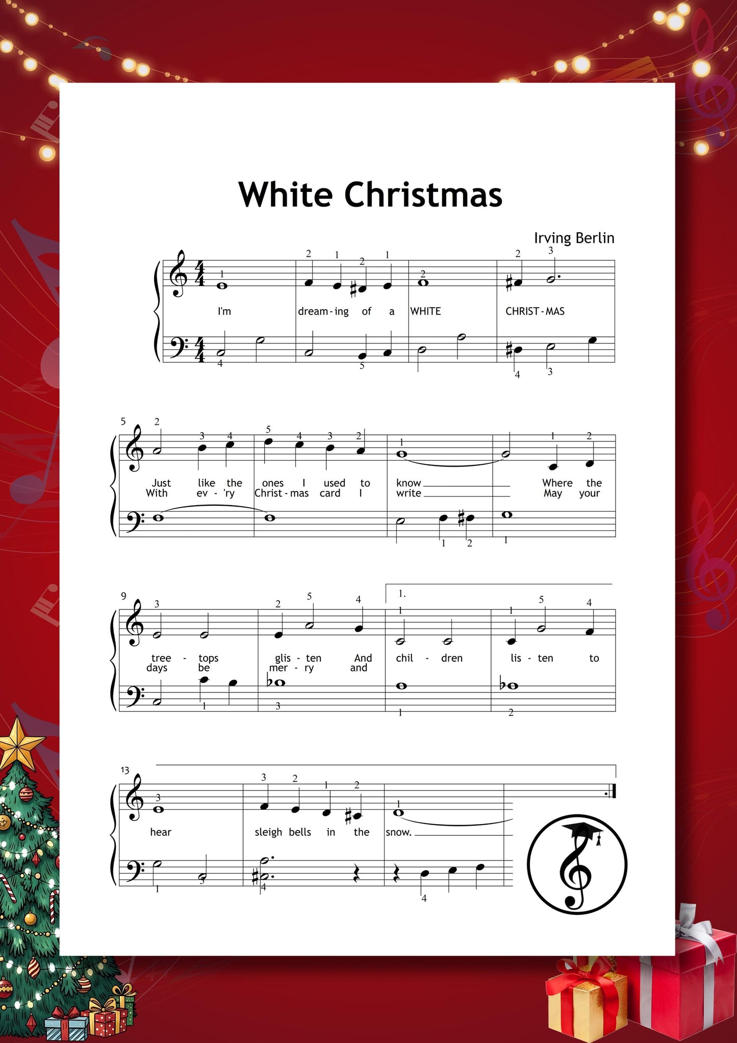 Christmas Piano Album – 30 Easy Songs for Beginners: Jingle Bells, Feliz Navidad, O Holy Night, The First Noel, Joy to the World, Silent Night, Deck the Halls, Carol of the Bells, Hallelujah, White Christmas, and We Wish You a Merry Christmas. Printable Grade 1 PDF ideal for teaching and Christmas piano gifts.